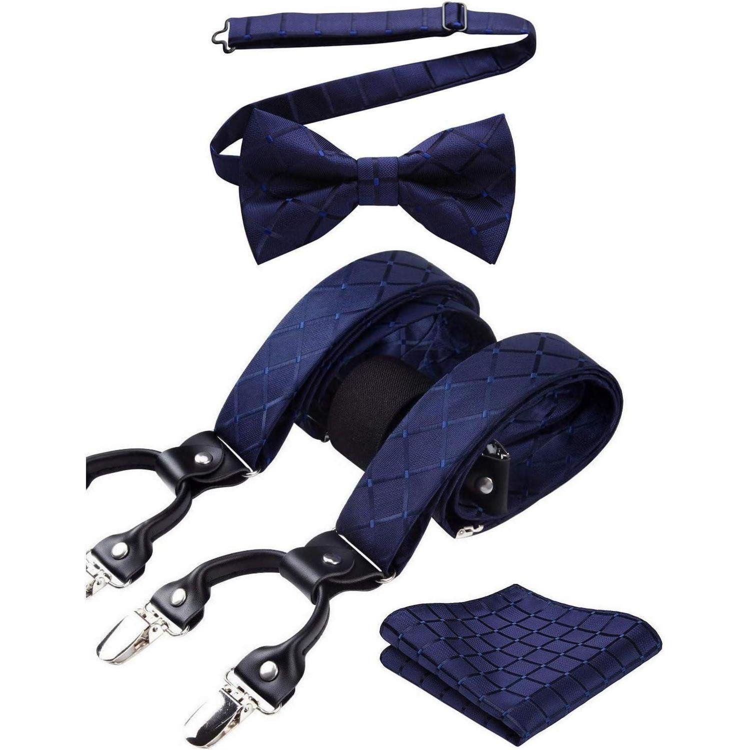 LuxusKollektion Hosenträger Hosenträger Herren 6 Clips Y Form Einheitsgröße Marineblau Karierte
