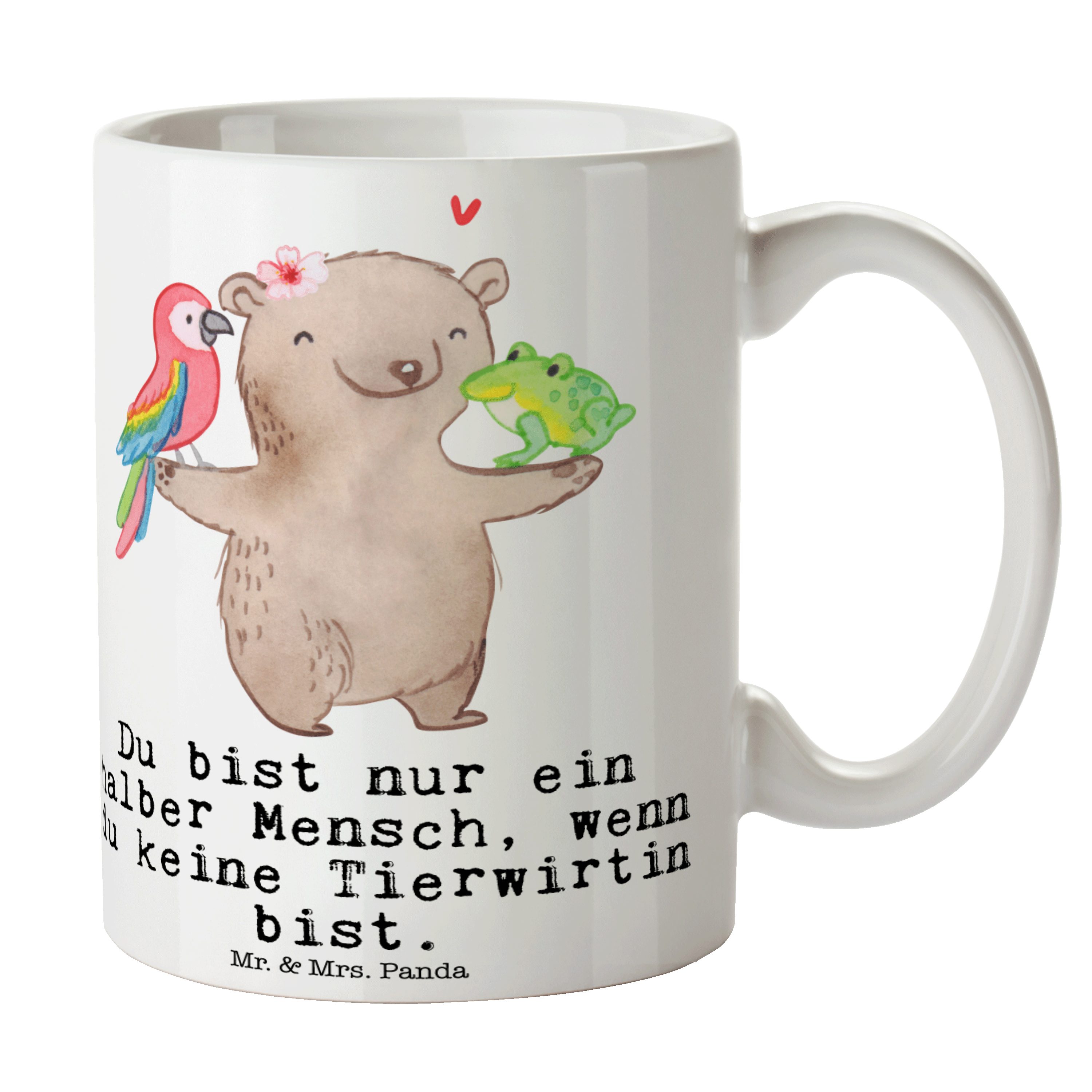 Kaffeebec, Keramik mit - Tierwirtin Bauernhof, Jubiläum, Mr. Panda Weiß - Tasse Geschenk, Herz & Mrs.