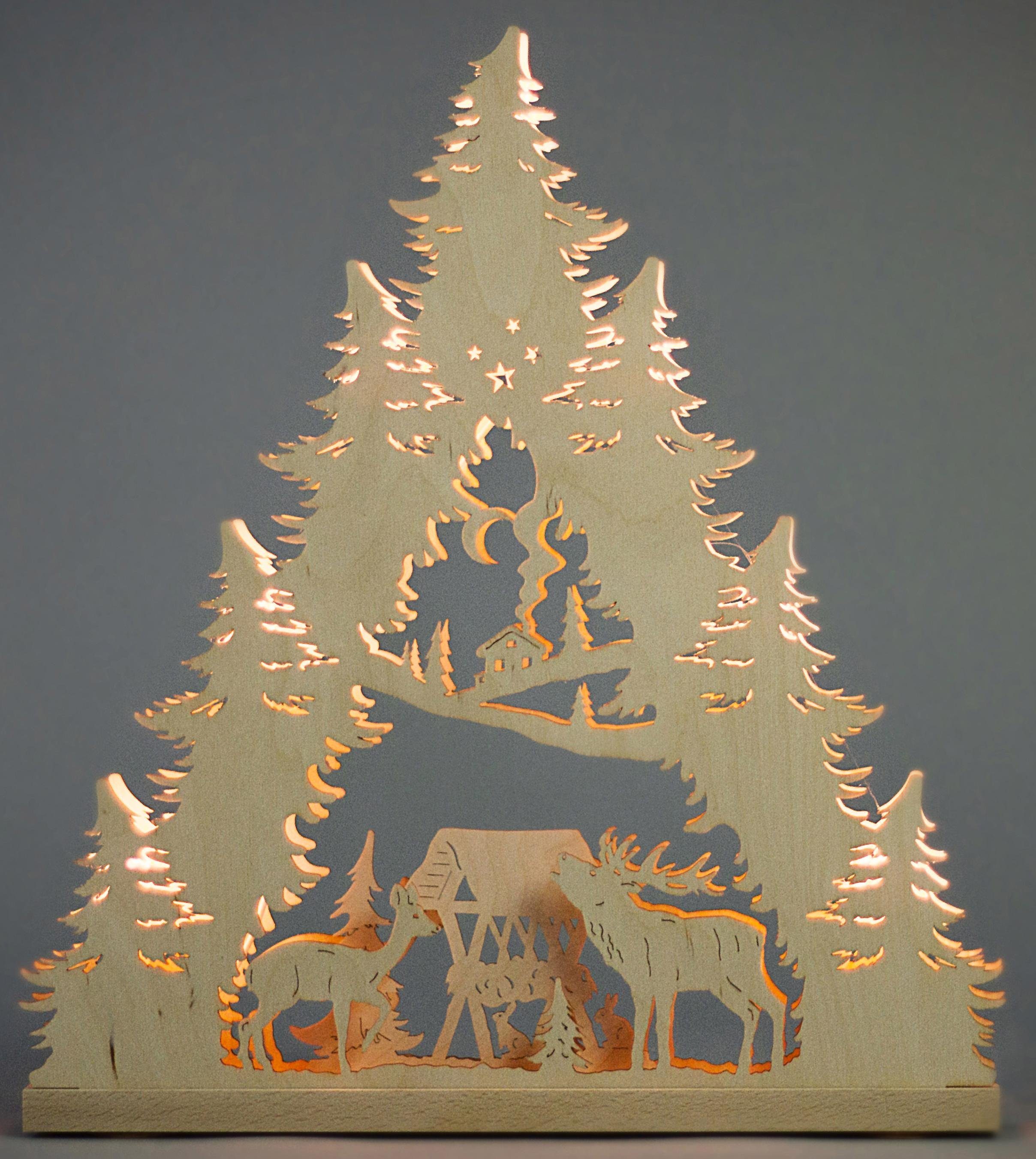 Pyramidenform Weigla Hirschfamilie, 7-flammig, Lichterbogen Weihnachtsdeko,