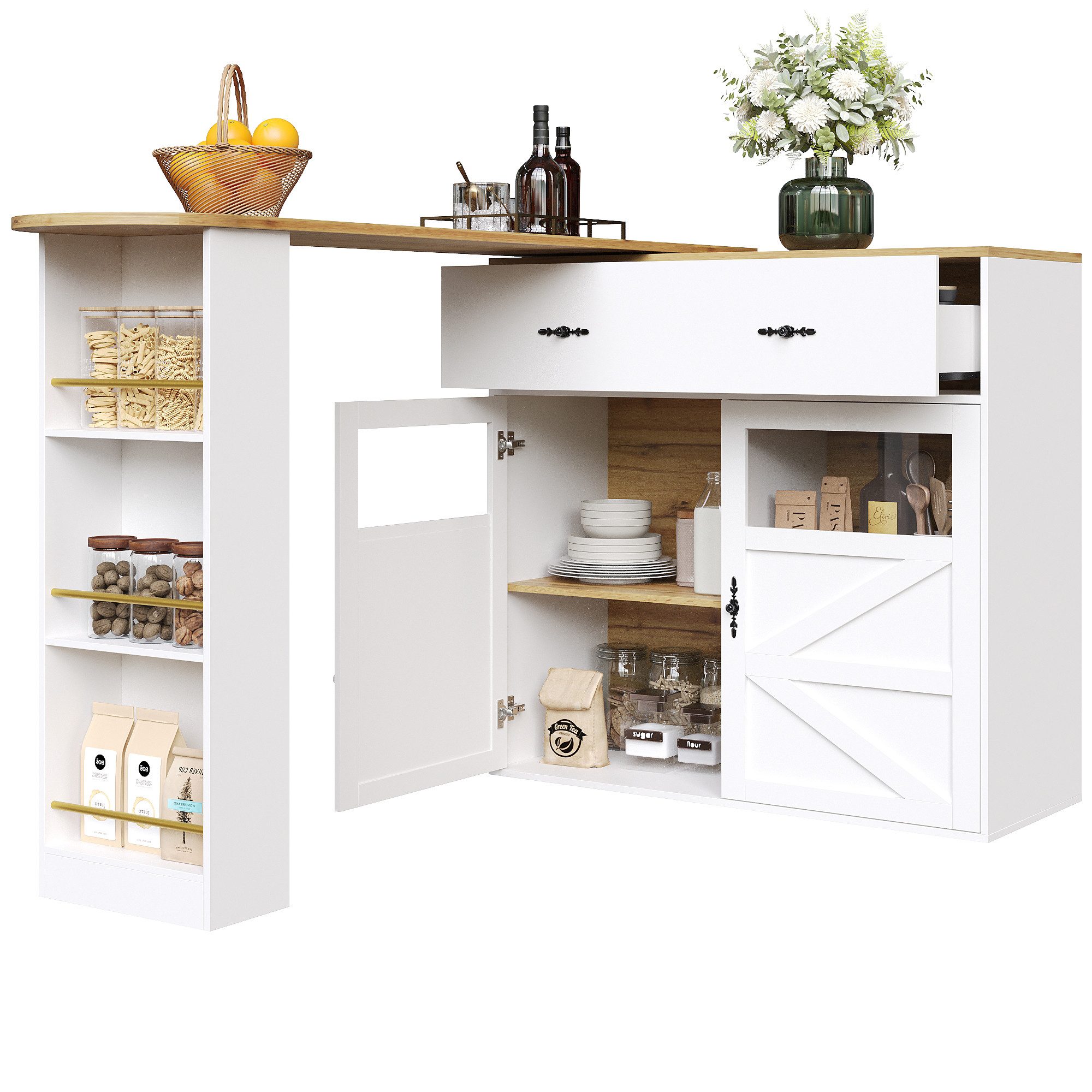 OKWISH Bartisch Ausziehbarer Kücheninsel,mit Stauraum (Ausziehbarer günstig online kaufen