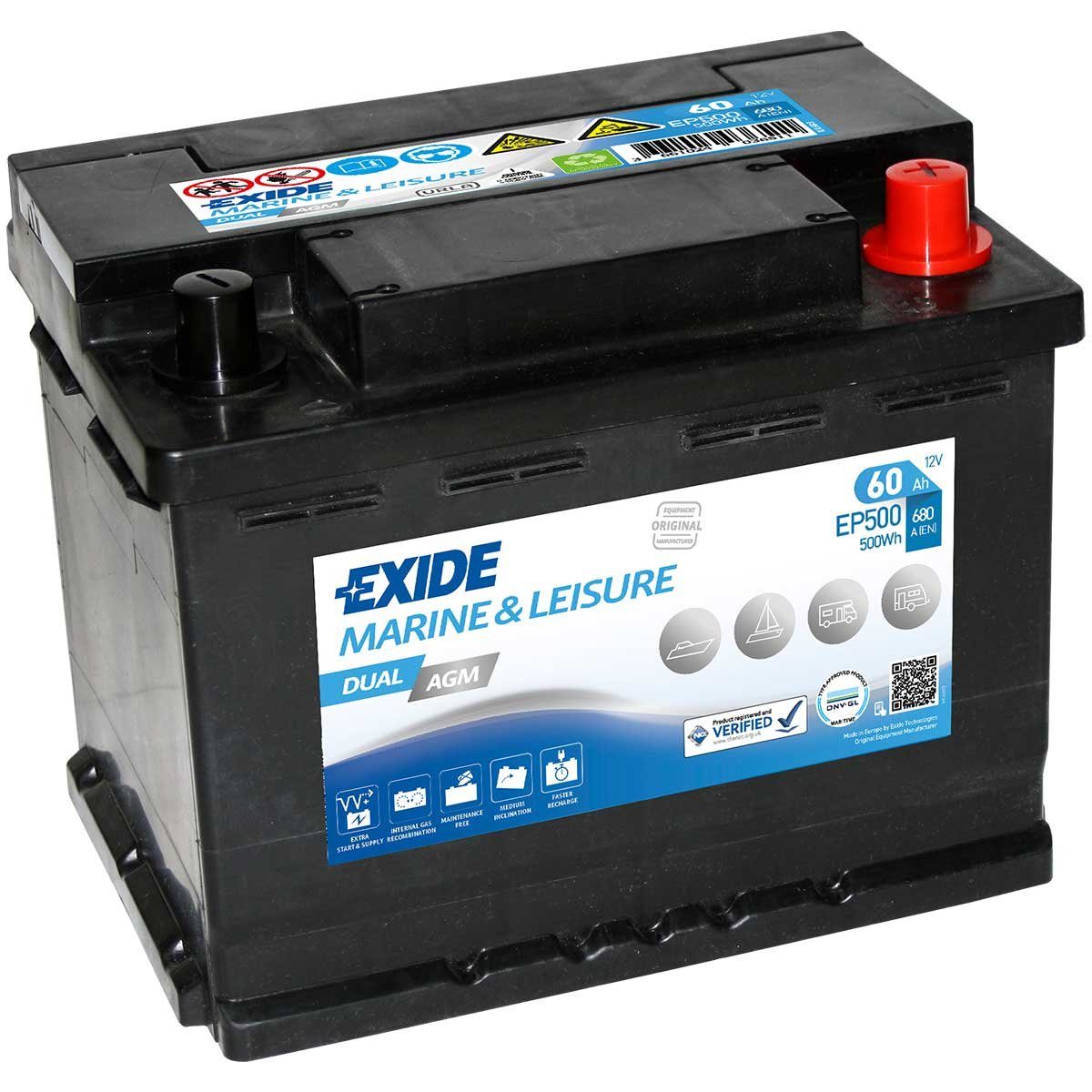 Exide Exide EP500 DUAL AGM 12V 60Ah Marine & Leisure Batterie Batterie, (12 V)