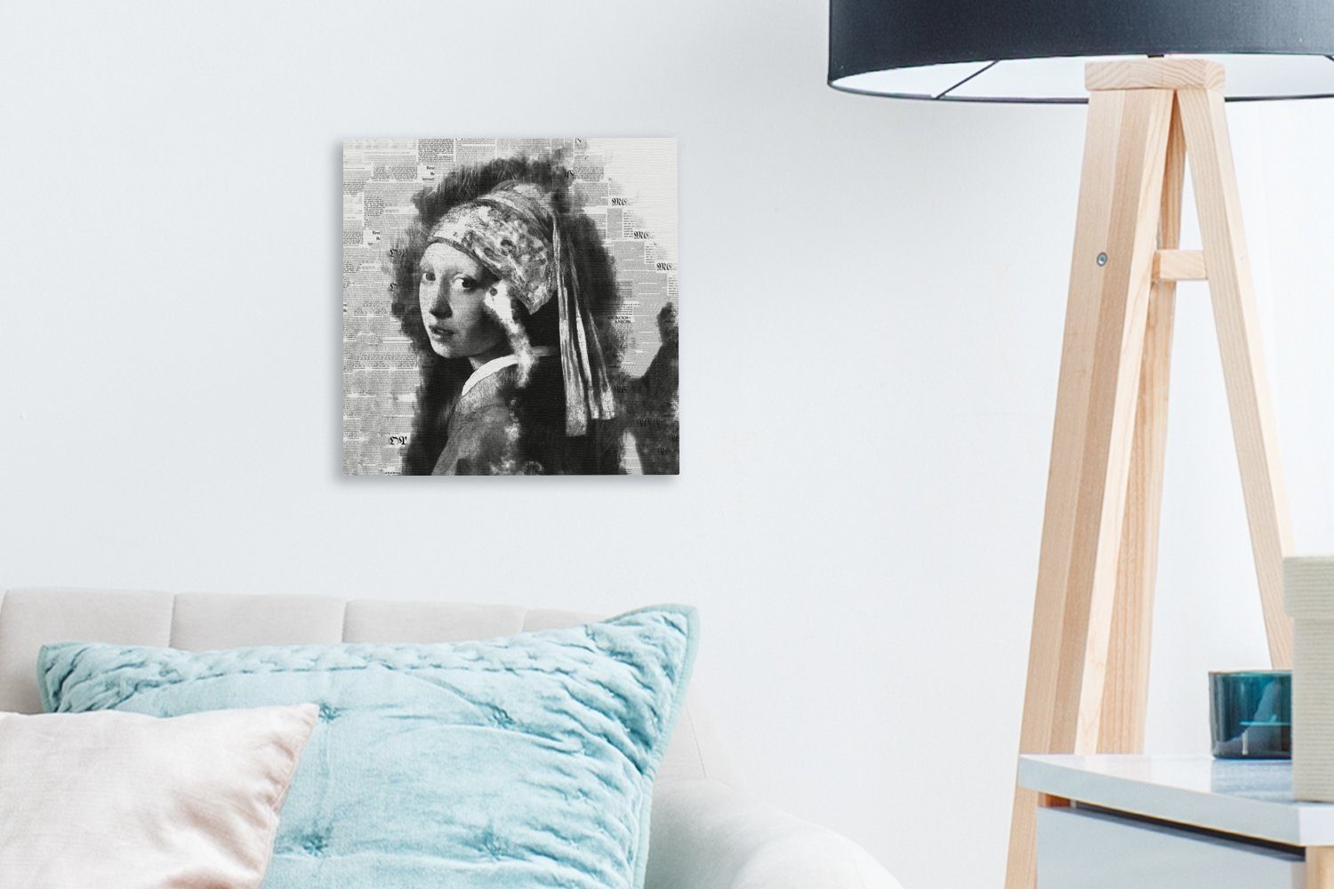 OneMillionCanvasses® Gemälde Das Mädchen bunt St), Schlafzimmer Bilder Leinwand Johannes Schwarz dem - und, (1 - für Wohnzimmer mit Perlenohrring Vermeer
