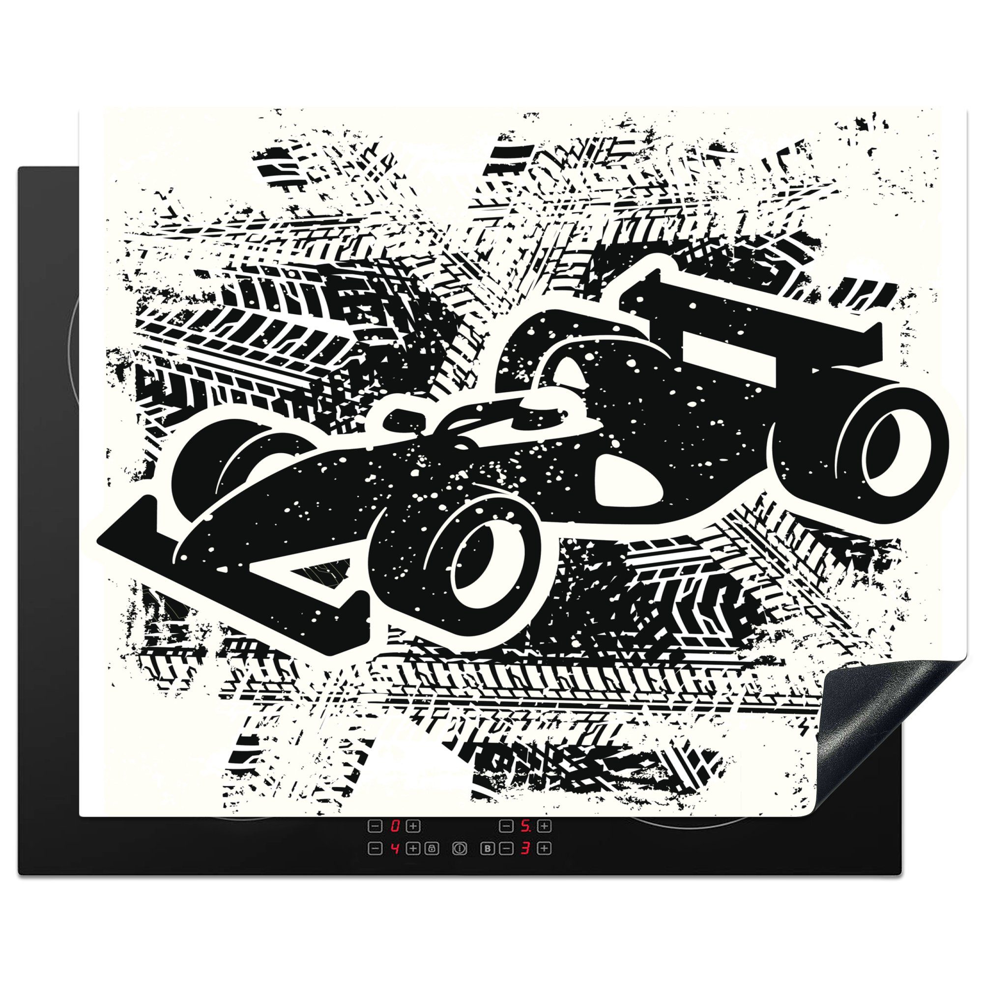 MuchoWow Herdblende-/Abdeckplatte Eine künstlerische Illustration eines schwarz-weißen, Vinyl, (1 tlg), 65x52 cm, Mobile Arbeitsfläche nutzbar, Ceranfeldabdeckung
