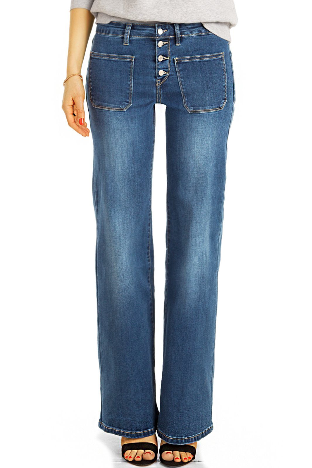 be styled Schlagjeans Bootcut Jeans, medium waist Schlagjeans Hosen - Damen  - j16r-1 mit Stretch-Anteil, 5-Pocket-Style