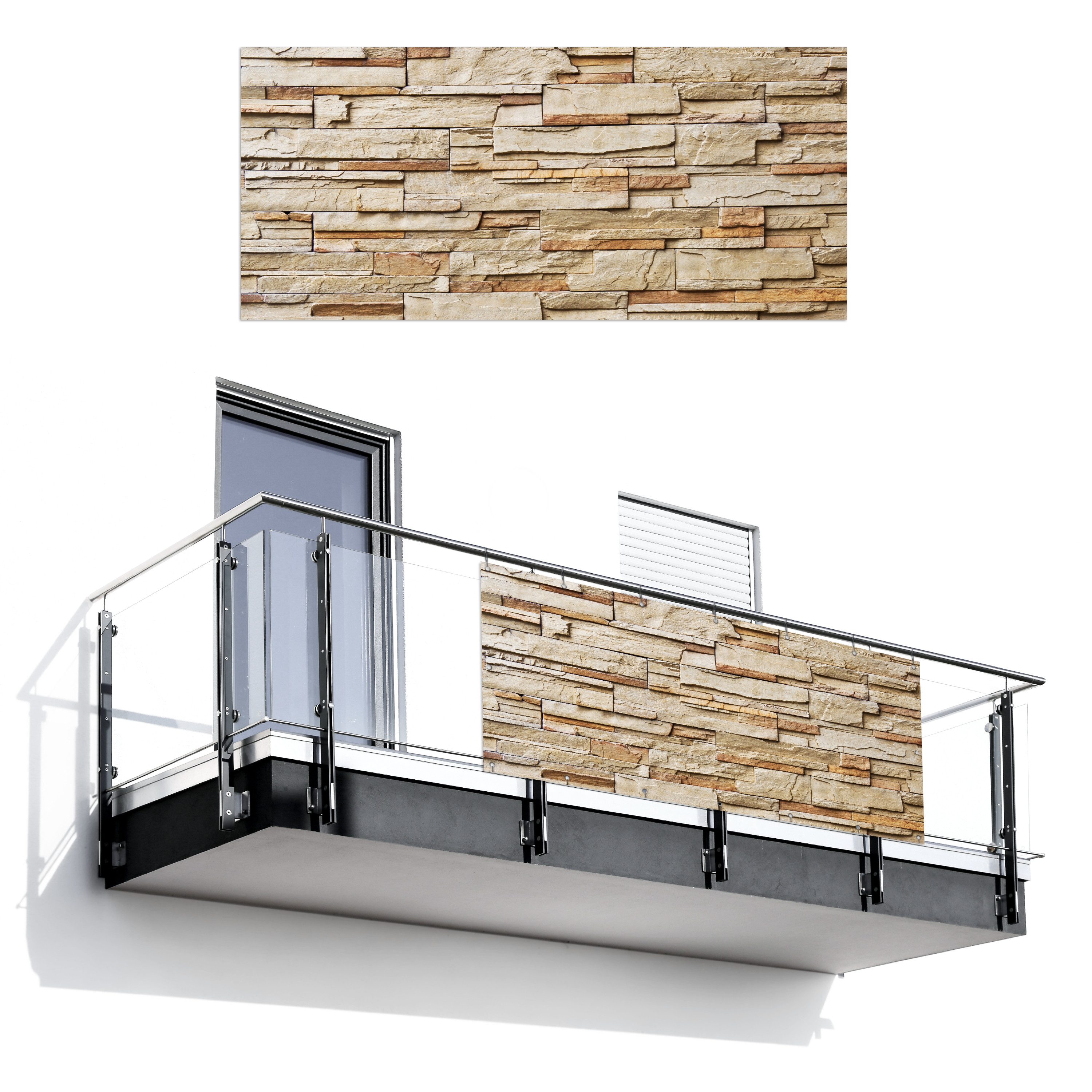 MuchoWow Balkonsichtschutz Steine - Beige - Braun - Hell (1-St) Balkon Sichtschutz 90x200, Windschutz für Zaun PVC, 200x90 cm