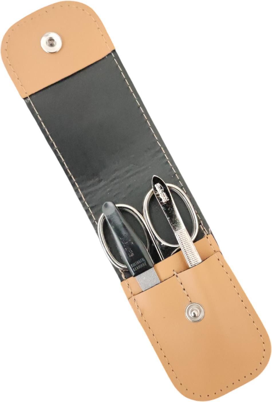 EloModa Maniküre-Kosmetik-Etui 3-teiliges Solingen Maniküre Set mit Leder Etui, Nagelschere, Feile, 3 tlg., Made in Germany