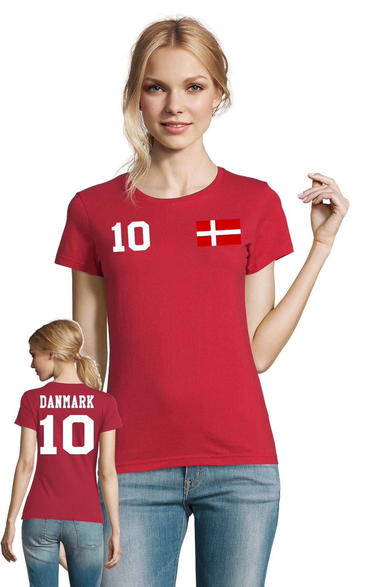 Blondie & Brownie T-Shirt Damen Dänemark Danmark Denmark Sport Trikot  Fußball Meister EM