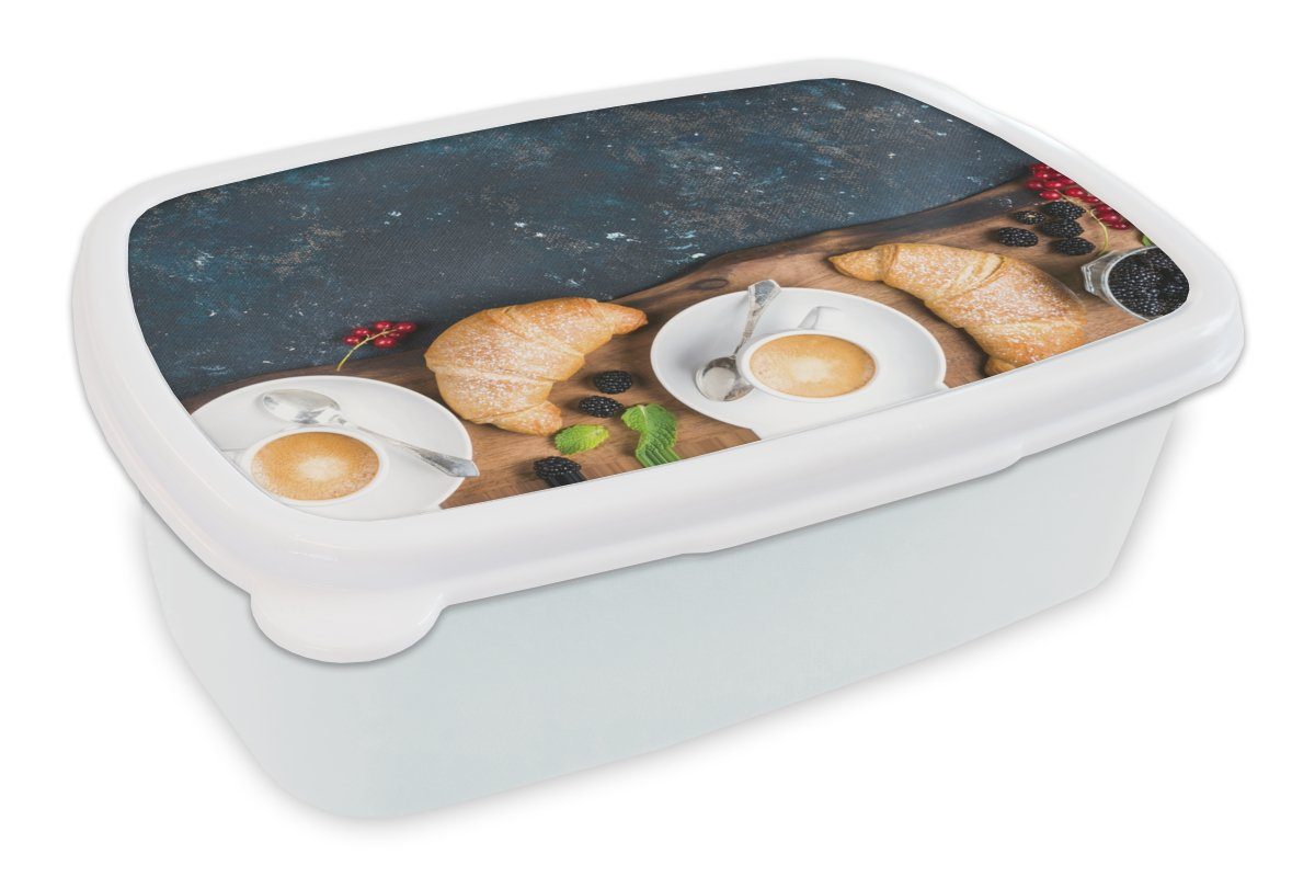 MuchoWow Lunchbox Croissant - Obst - Kaffee - Küche, Kunststoff, (2-tlg), Brotbox für Kinder und Erwachsene, Brotdose, für Jungs und Mädchen weiß