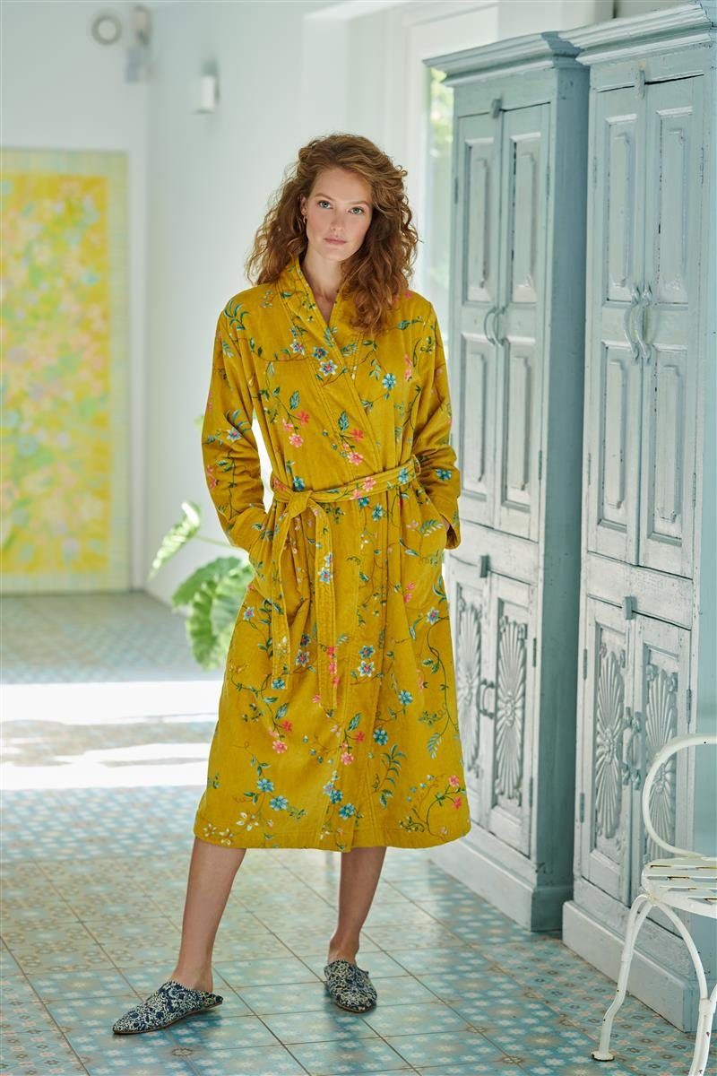 PiP Studio Bademantel Les Fleurs Bathrobe Yellow L Gelb 100% Cotton, terry  velour, 380, Bademantel Damen und Herren Morgenmantel Frottee