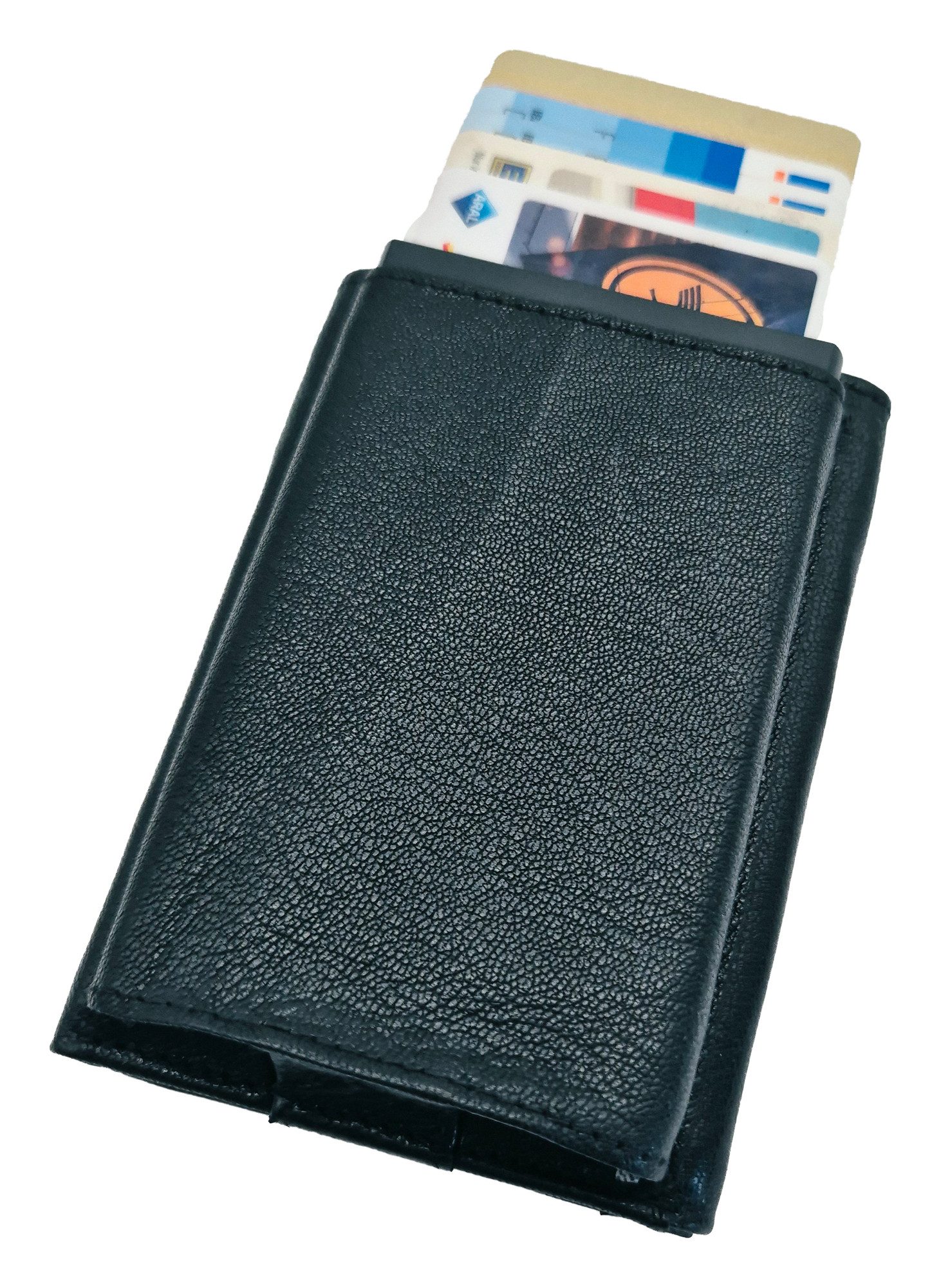 Einkaufszauber Kartenetui Echt Leder Card Wallet Schwarz, Kreditkartenetui mit Geldscheinfach