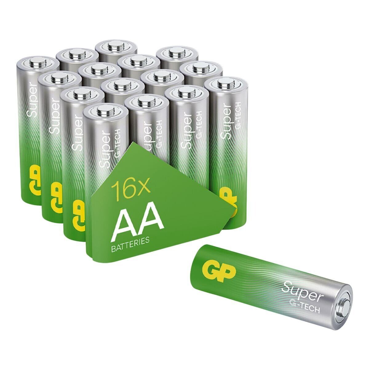 GP Batteries Super Alkaline Batterie, (1.5 V, 16 St), Mignon / AA / LR06 / LR6, 1,5 V, Alkali