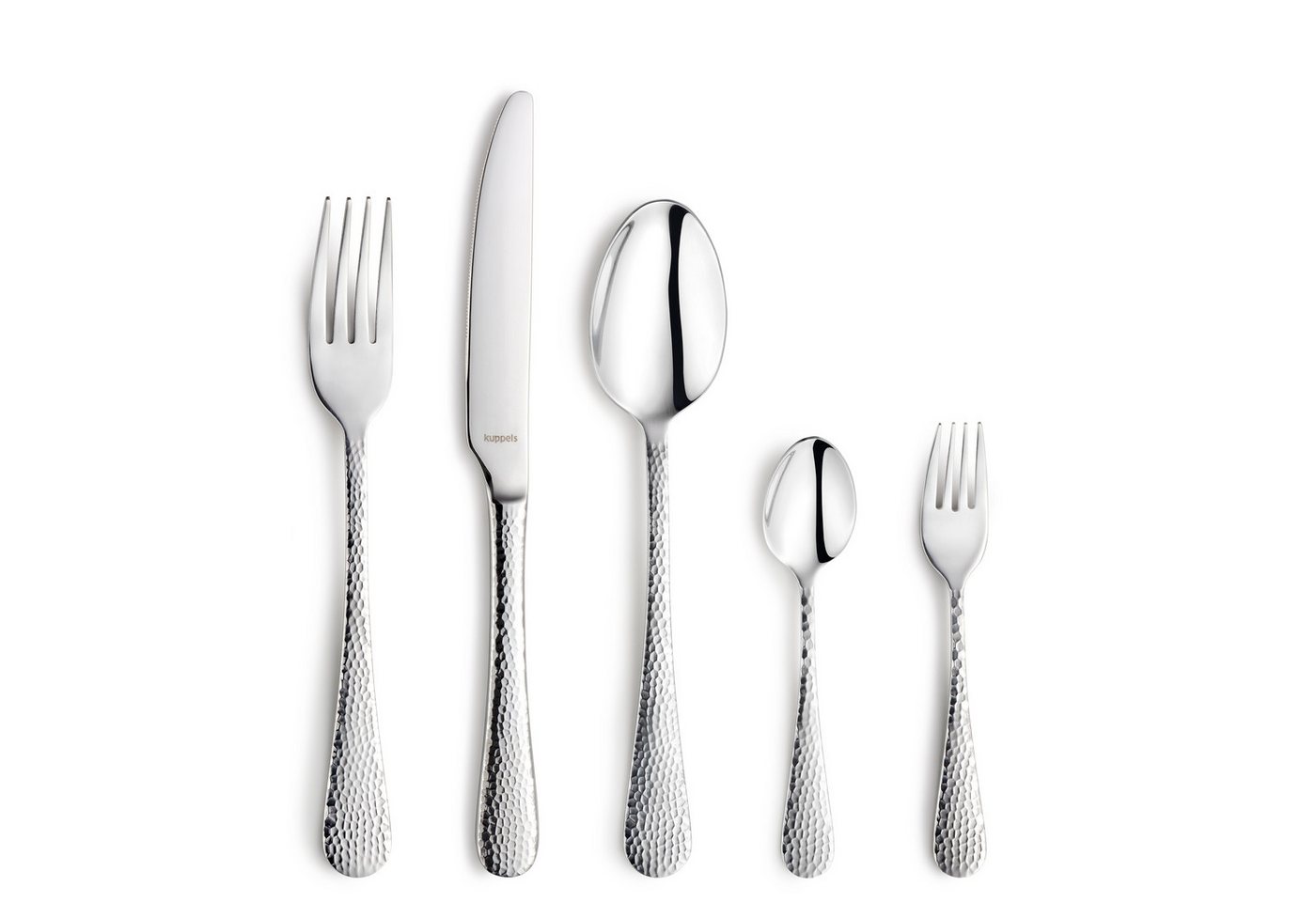 Kuppels Besteck-Set CRYSTAL (30-tlg), 6 Personen, Edelstahl Rostfrei 18/0, spülmaschinenfest, gehämmerte Oberfläche