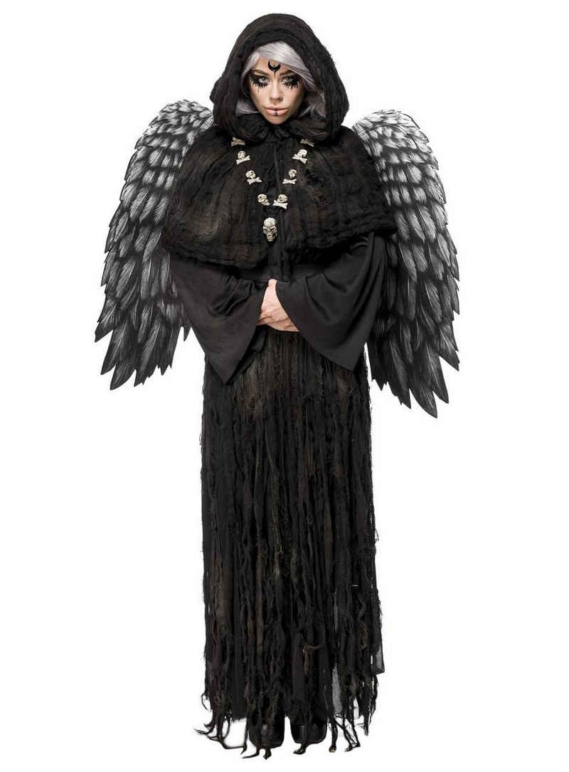 Metamorph Kostüm Schwarzer Engel Kostüm für Frauen, Opulentes, hochwertiges Kostüm eines dunklen Todesengels