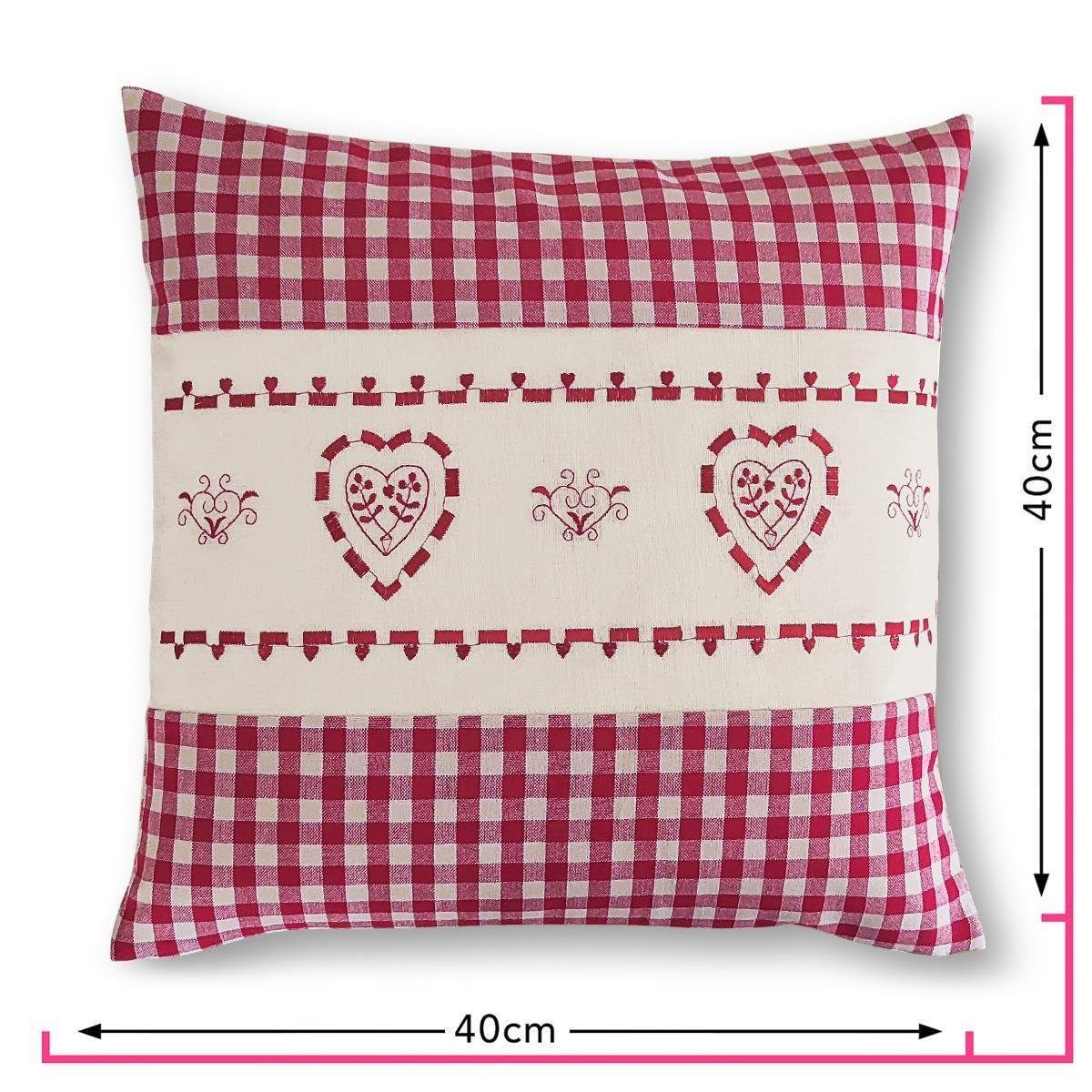 wometo Kissenhülle Landhaus Karo mit Stickerei Herz oder Hirsch, 40x40 cm, günstig online kaufen