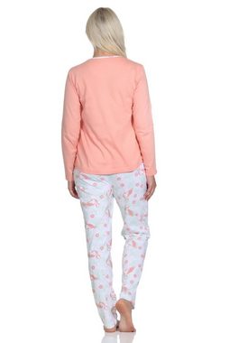 Normann Pyjama Damen Schlafanzug Langarm mit Flamingo Motiv und Knopfleiste am Hals