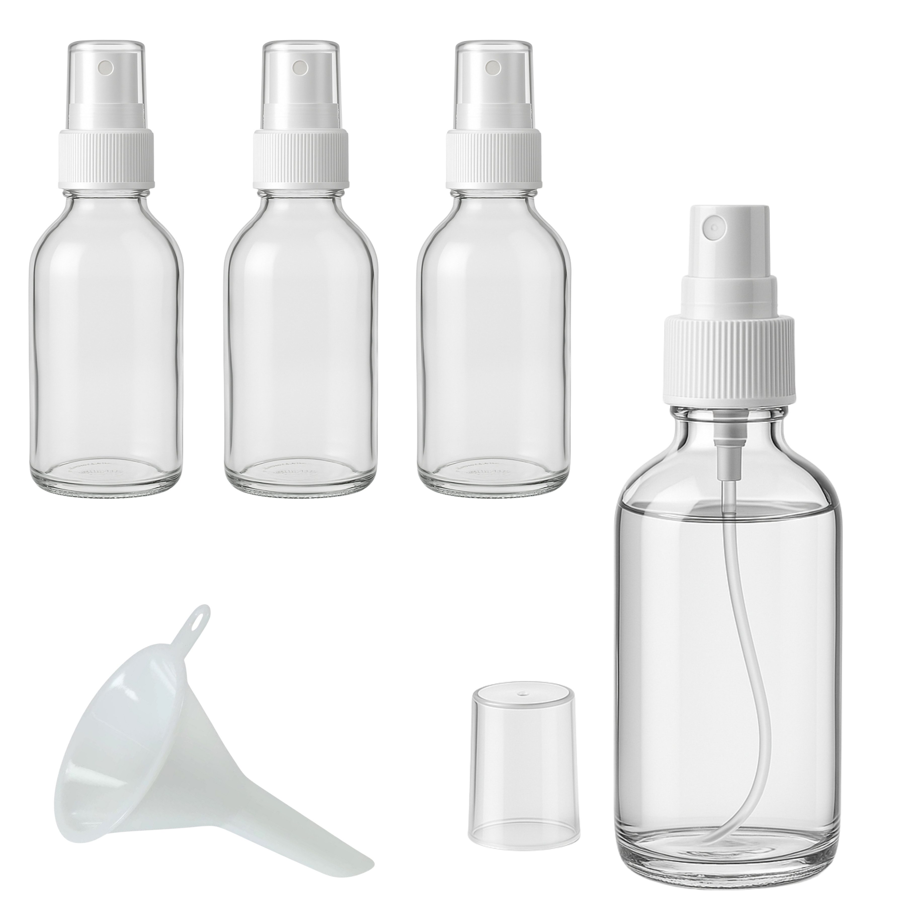 mikken Zerstäuberflasche 4er Set Sprühflasche 50 ml Glas Apothekerflasche mit Zerstäuber, Apothekerqualität