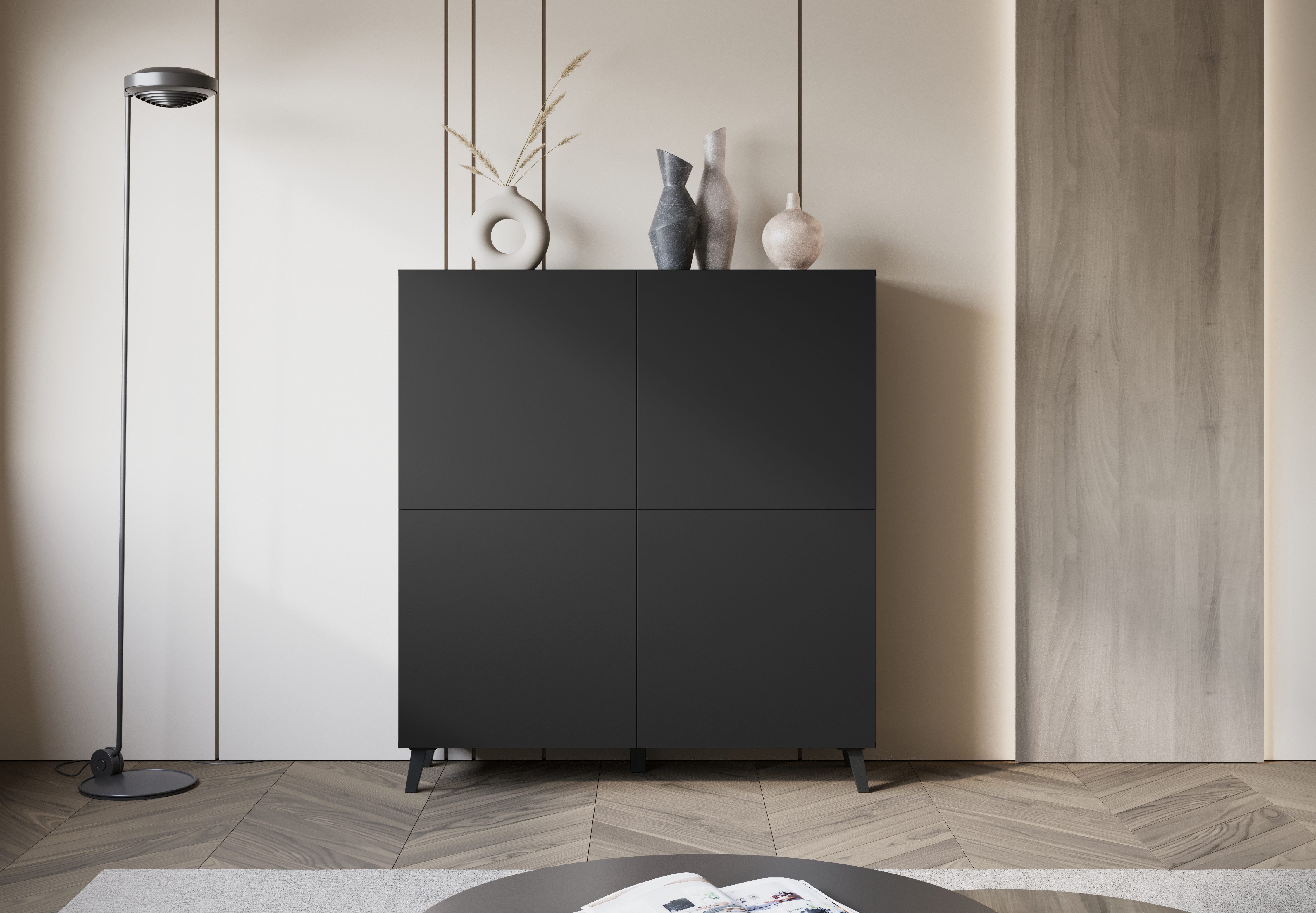 Home affaire Highboard HIGHBOARD PHUKET II, Stilvolle, grifflose Hochkommode, Breite 120cm, Mit 4 Türen und 8 Fächern und höhenverstellbaren Einlegeböden