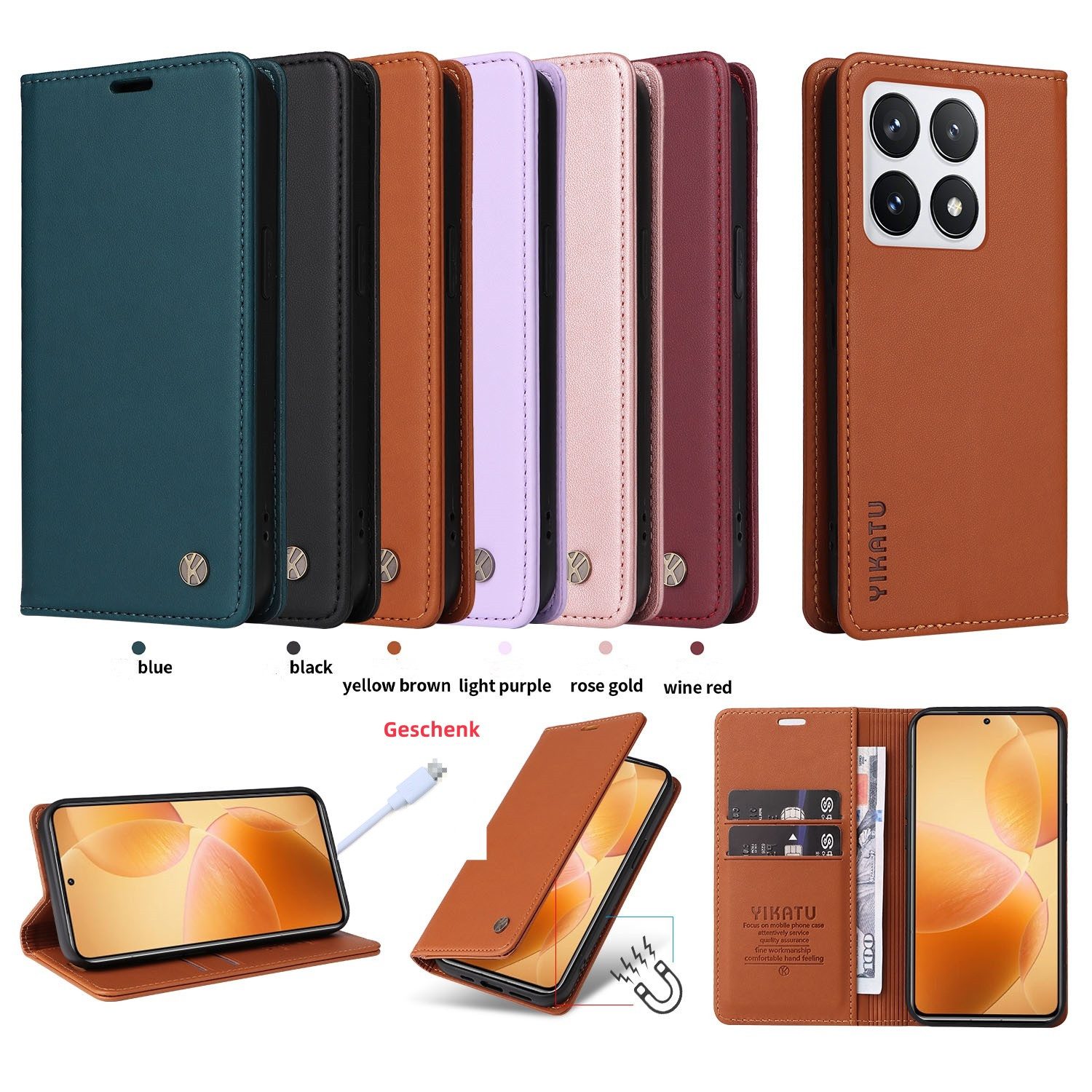 trends for living Handyhülle Leder Hülle Case Cover für Xiaomi und Redmi Klapp Tasche Magnet