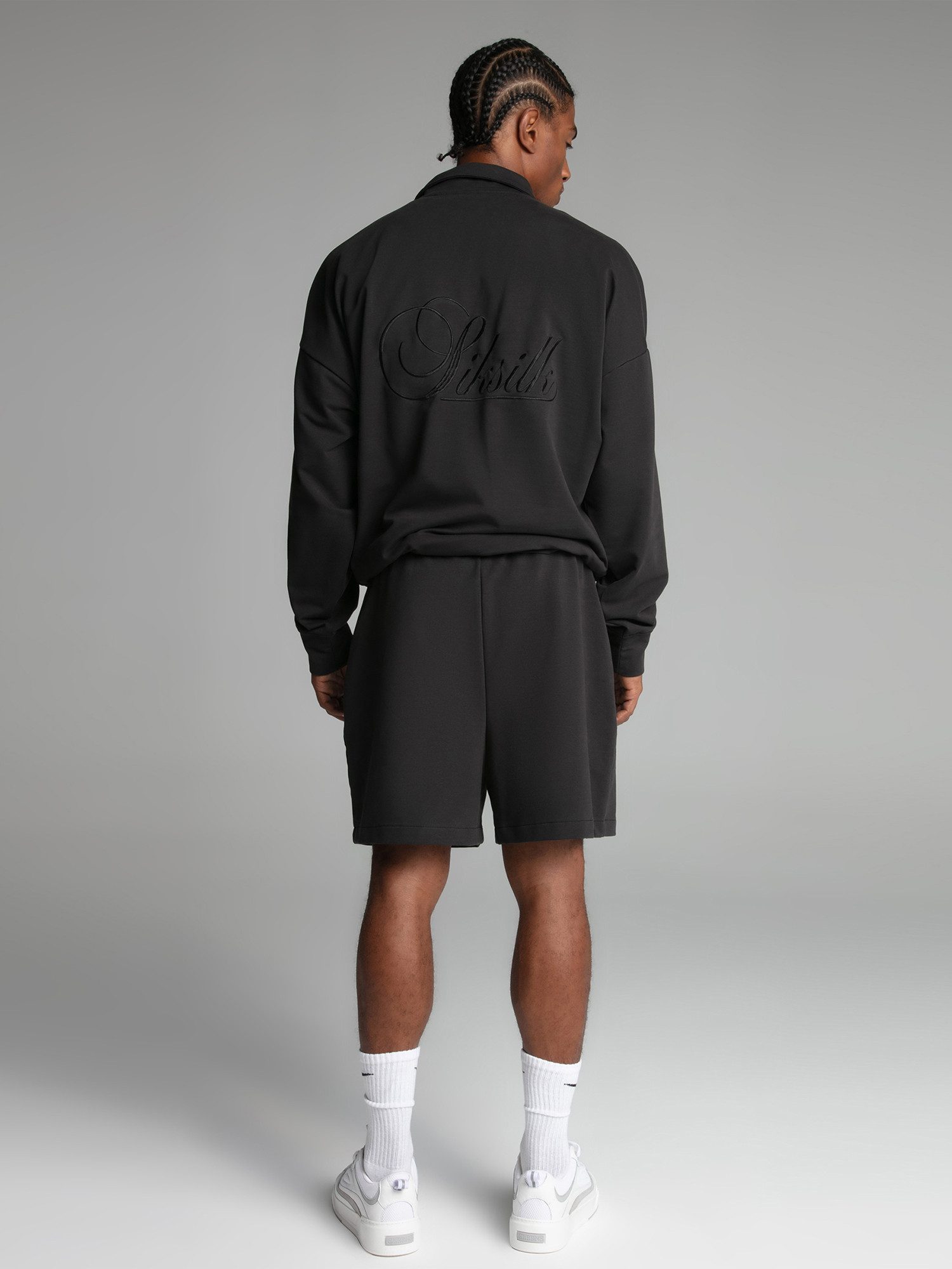 Siksilk Sweatshirt SikSilk Herren Gewaschener Schwarzer Polo Pullover