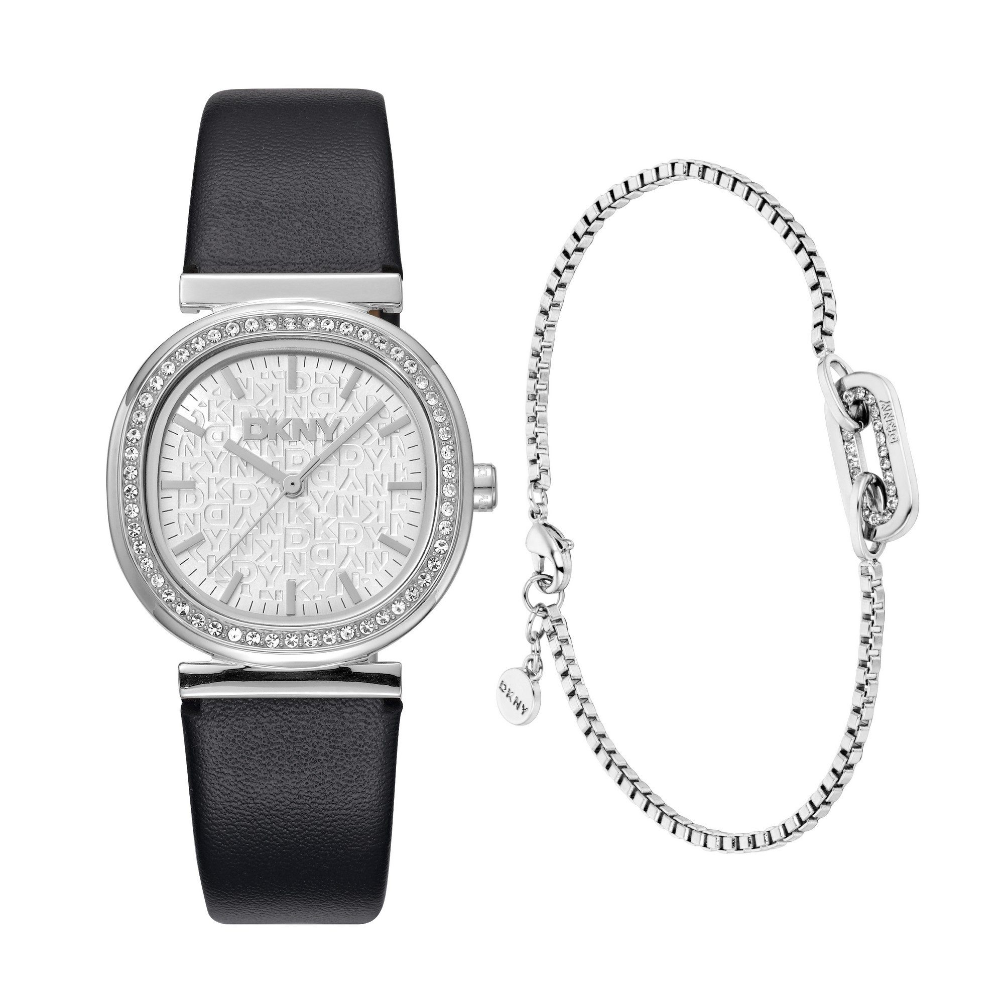 DKNY Quarzuhr Evening Watch Set DK1L083L0015, (Set, 2-tlg., mit Armband), Armbanduhr, Damenuhr, Lederarmband, Ideal auch als Geschenk, analog