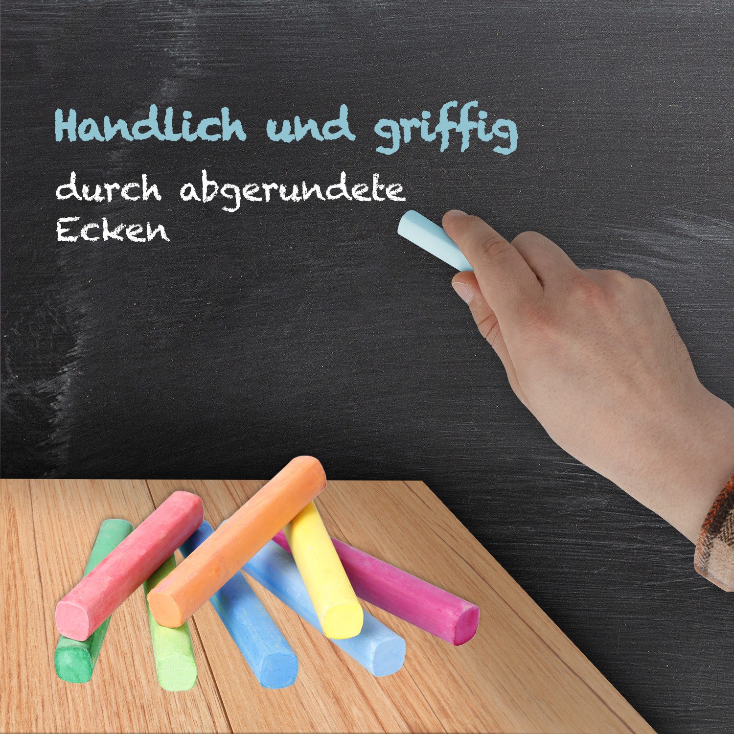WESTCOTT Malkreide Kreide 100 Stück Mix, Vorteilspack Tafelkreide 1,2cm ⌀ Bunt, (Vorteilspack, 100-tlg), staubarm & leicht abwischbar – Bild 4 von 5