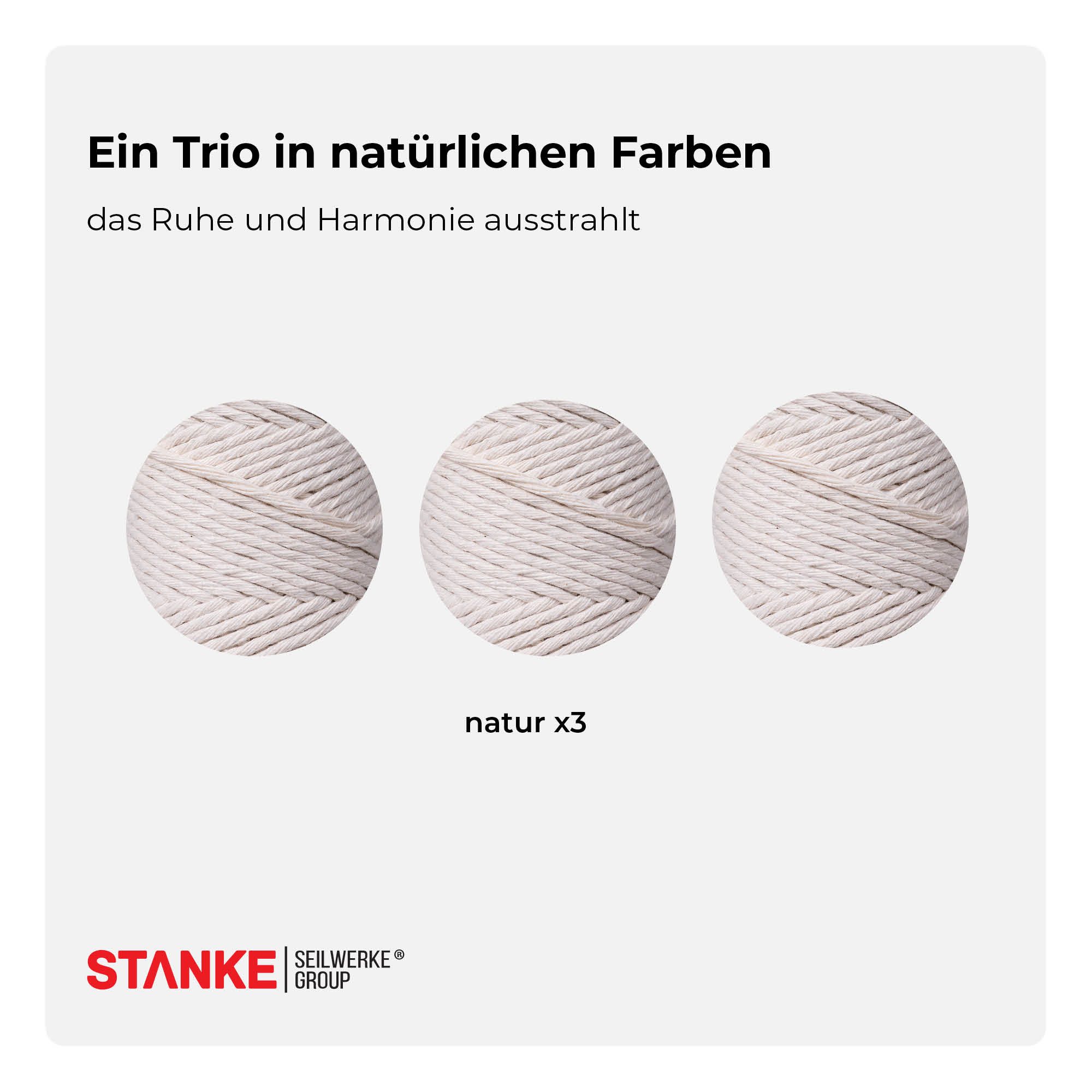 STANKE Makramee Garn 3mm Set 3x100 m - Farbe: Natur Bastelgarn, 300 m (3x100m Rolle, 3-St., 3x100m Rolle), Baumwollgarn für Boho DIY, Körbchen, Traumfänger 100% – Bild 4 von 5