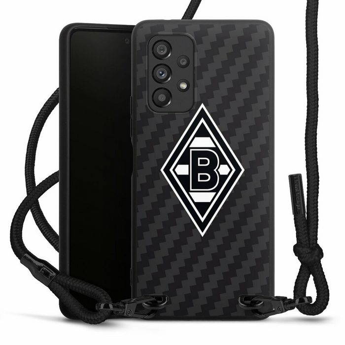 DeinDesign Handyhülle Gladbach Borussia Mönchengladbach Carbon Borussia Raute Carbon Samsung Galaxy A53 5G Premium Handykette Hülle mit Band