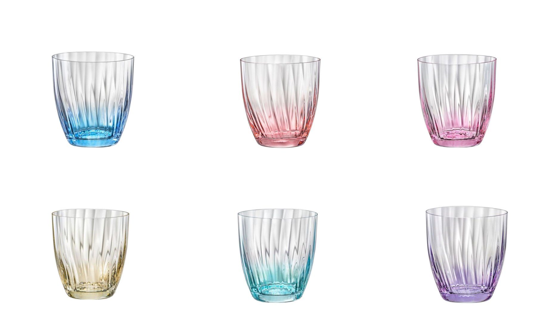 Crystalex Glas Kate Optic Wassergläser 300 ml 6er Set, Kristallglas, mehrfarbig, besondere Glanz, geriffelt