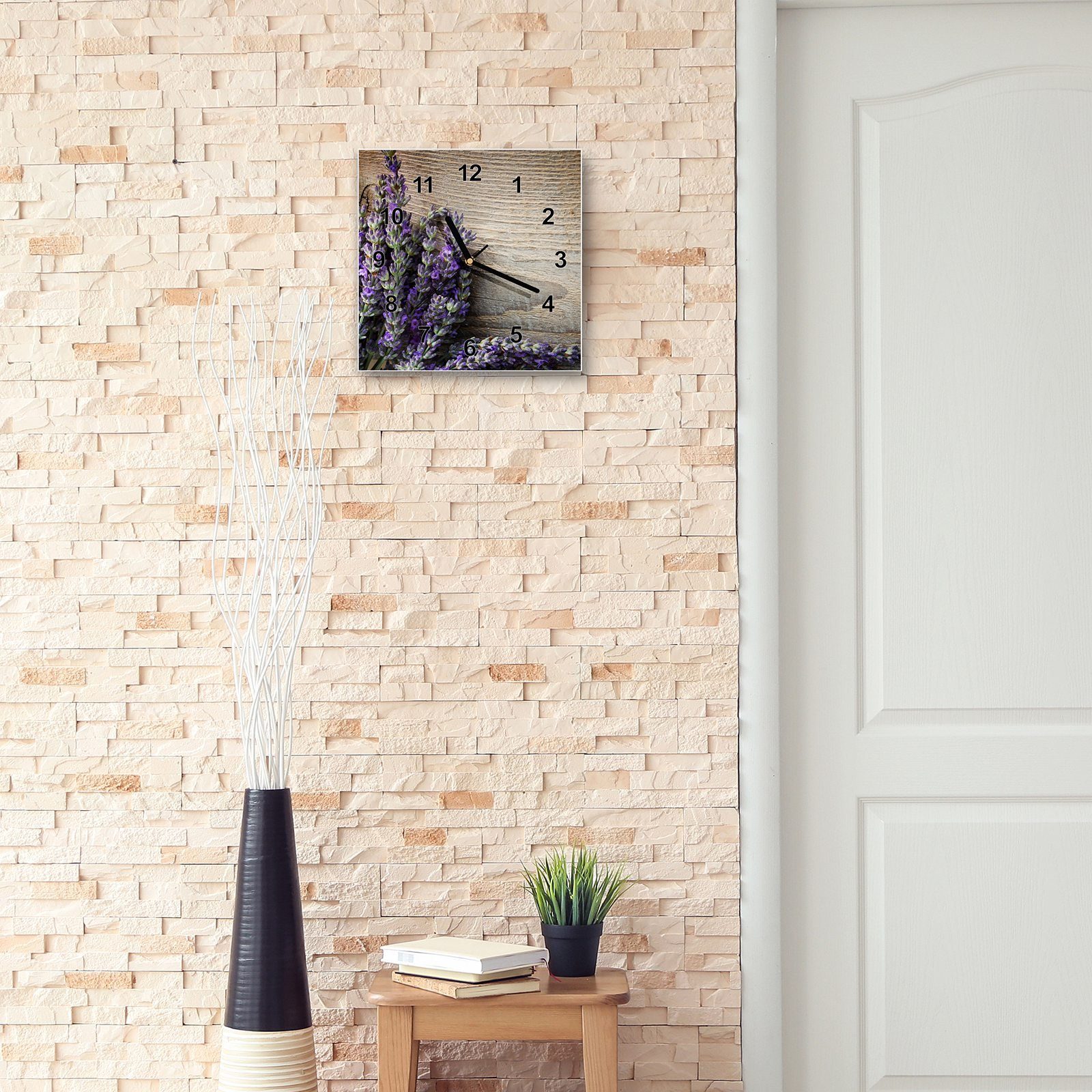 Primedeco Wanduhr Glasuhr Wanduhr Wandkunst cm Lavendel Größe x 30 30 Motiv Frischer mit