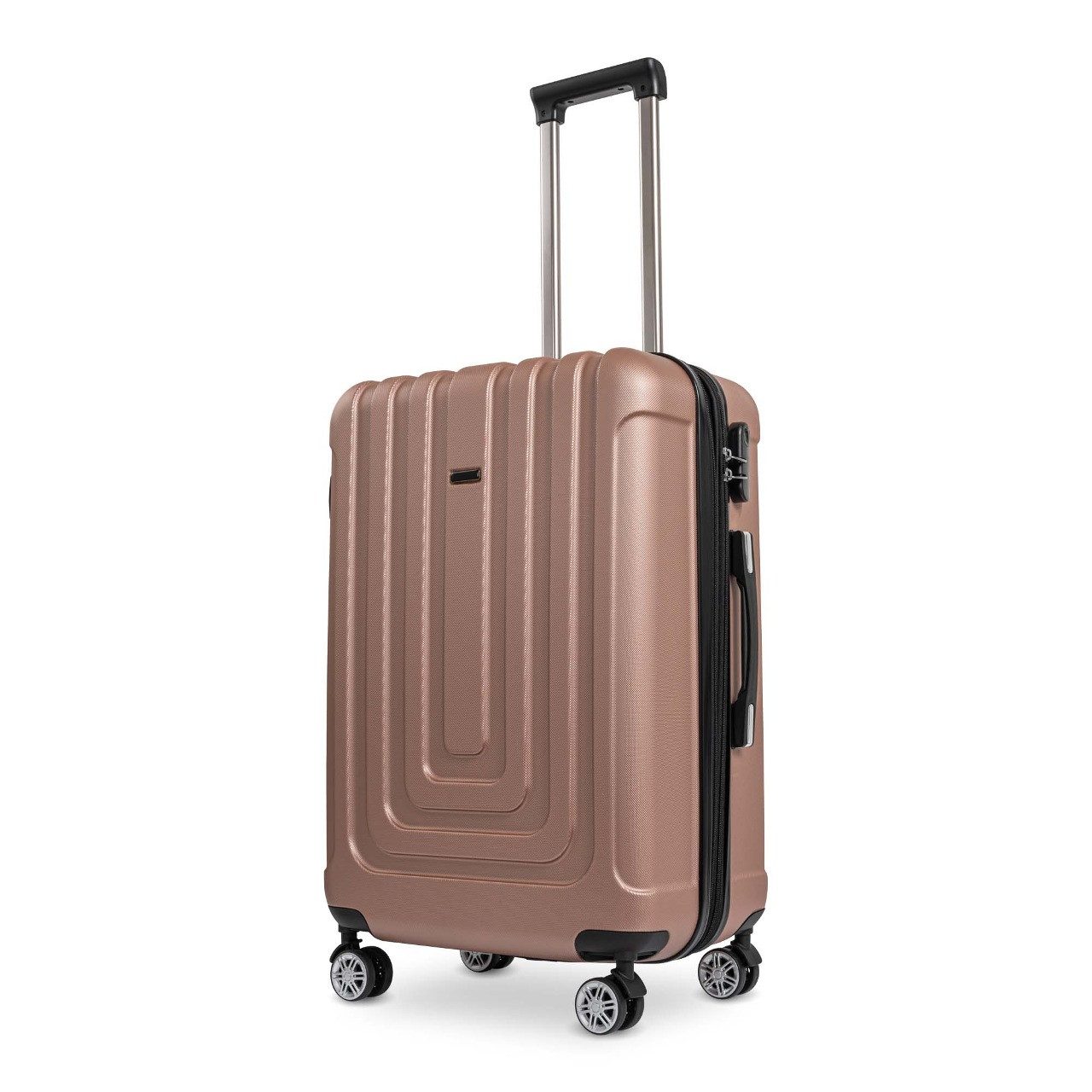 Sparsando Koffer Größe M Reisekoffer Alu-Rahmen mit ABS & TSA Nummern-Schloss 67 cm, 4 Rollen, Robustheit / Kabinentrolley / Handgepäck Farbe - Rose Gold