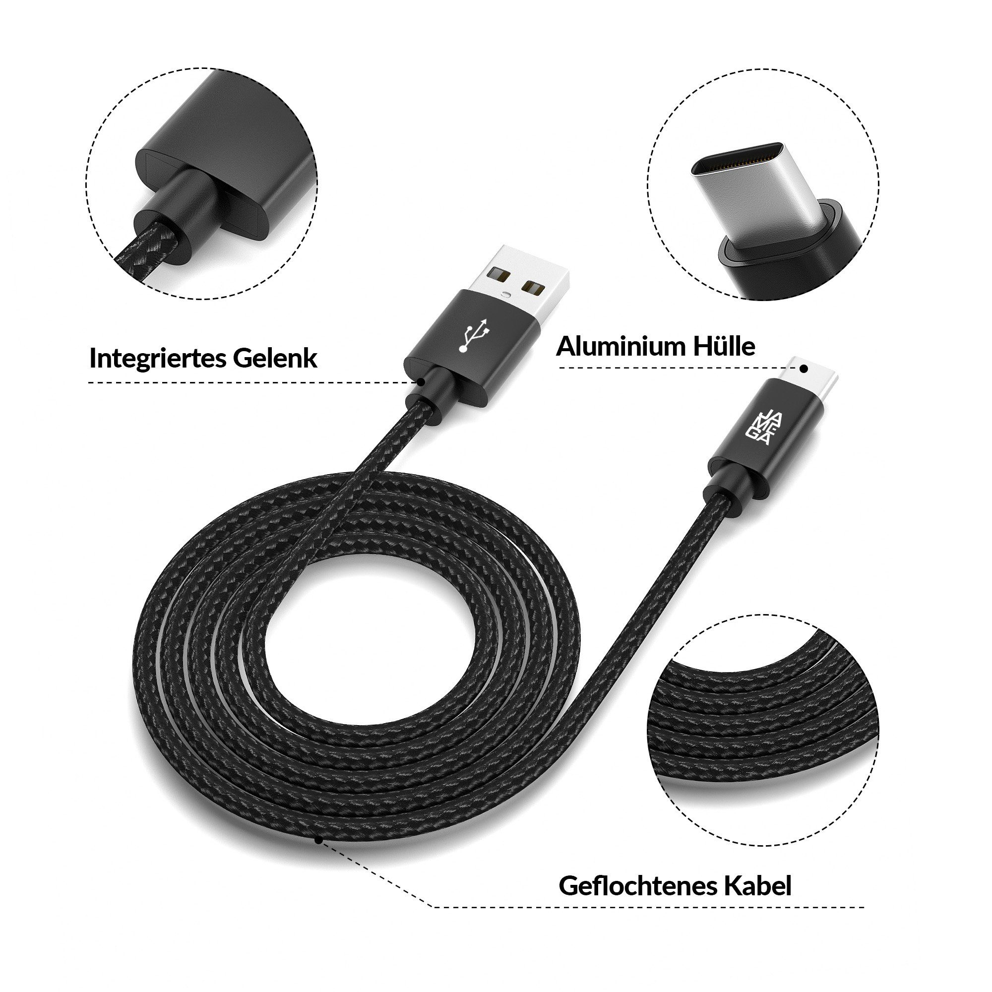 JAMEGA USB-C Datenkabel Ladekabel für Samsung Apple iPhone Huawei Xiaomi uvm. USB-Kabel, (200 cm) – Bild 4 von 5