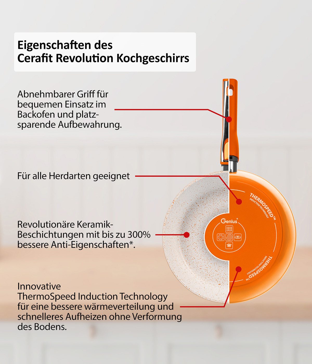 Genius Pfannen-Set Cerafit Revolution Keramik-Pfannenset 7-teilig, 20 cm + 24 cm + 28 cm, (SET 7tlg) – Bild 4 von 5