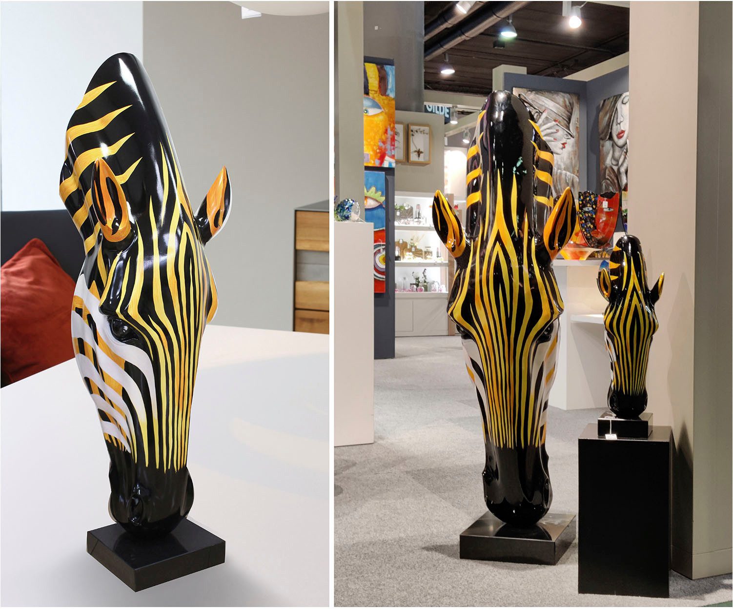 GILDE Tierfigur Skulptur Zebra Zebrakopf orange; schwarz; weiß H. 50 cm (1 St)