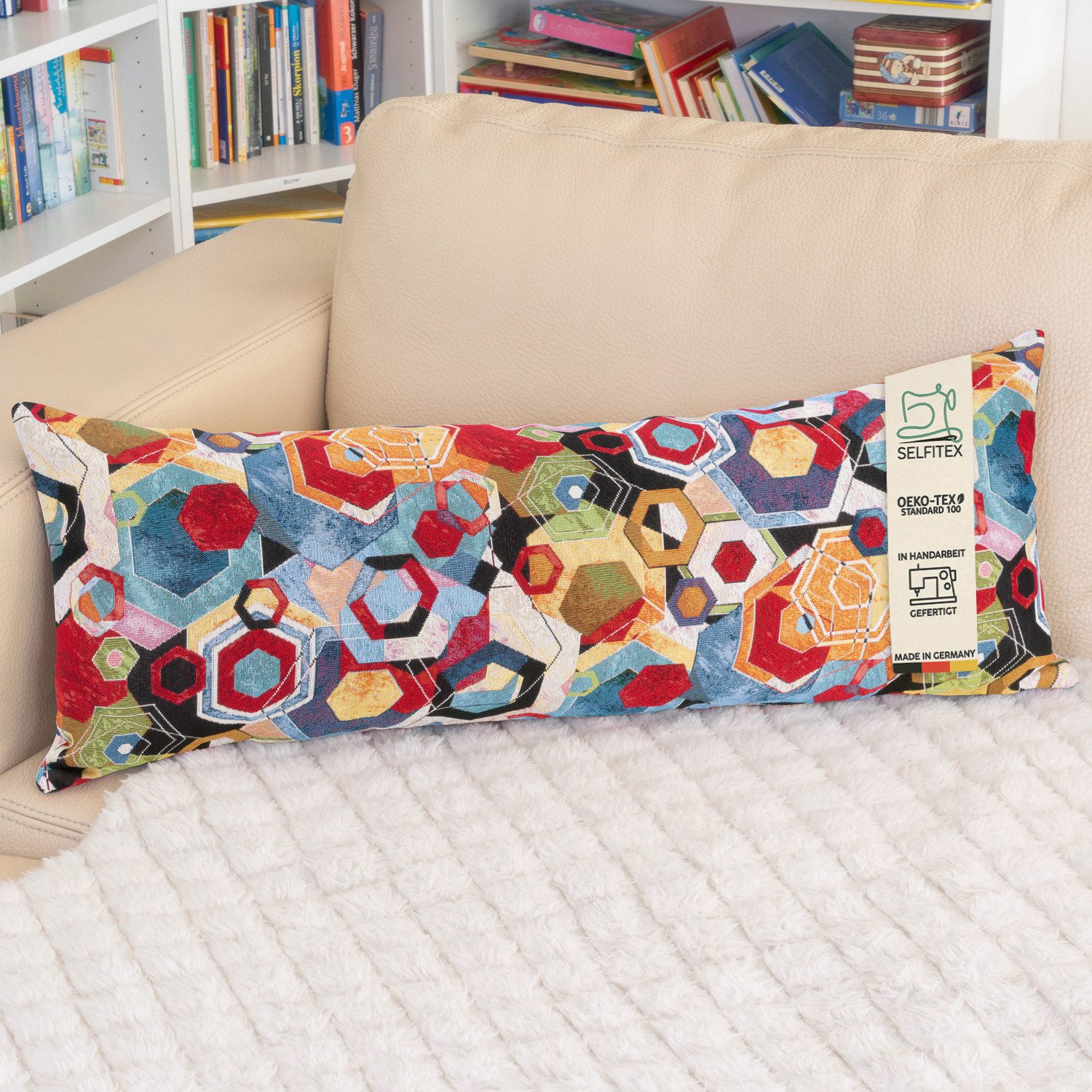 Selfitex Dekokissen extra lang, inkl. Füllkissen, 35x90, Dekokissen mit buntem Muster, Gobelin Polsterstoff mit satten Farben