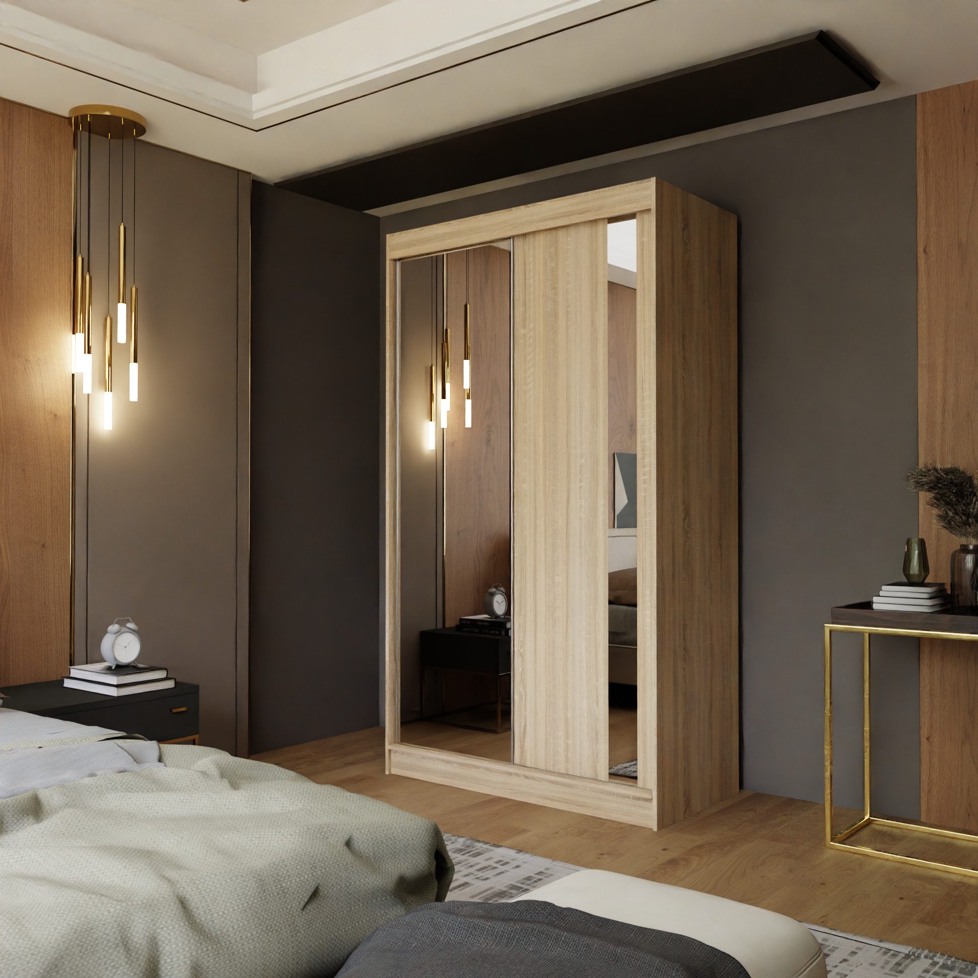 Compleo Schwebetürenschrank mit Spiegel, Modern und elegant Kleiderschrank SANDY 120 oder 150 cm breit