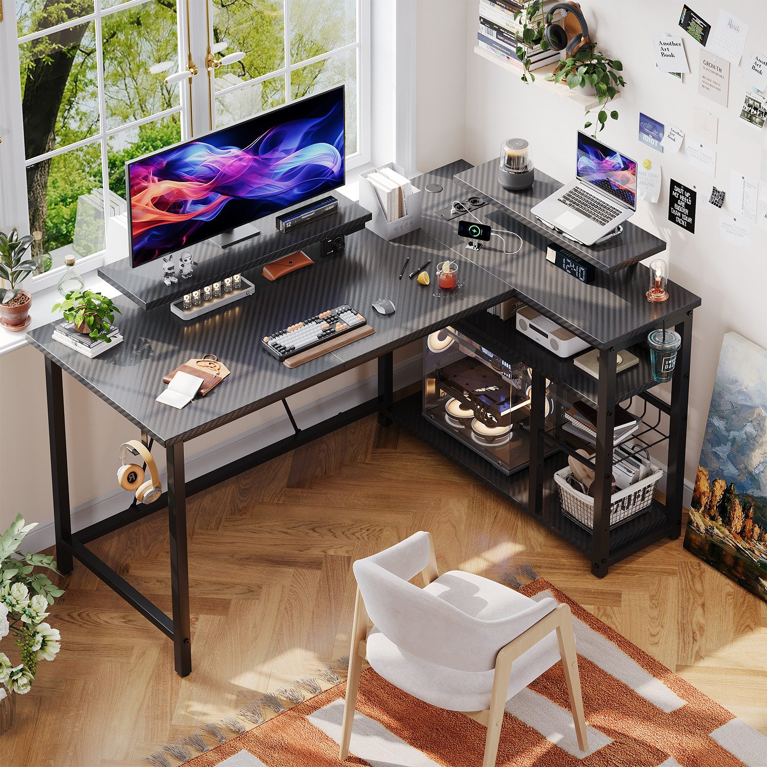 Furnicopia Eckschreibtisch L-förmiger Gaming-Schreibtisch mit Stauraum, günstig online kaufen