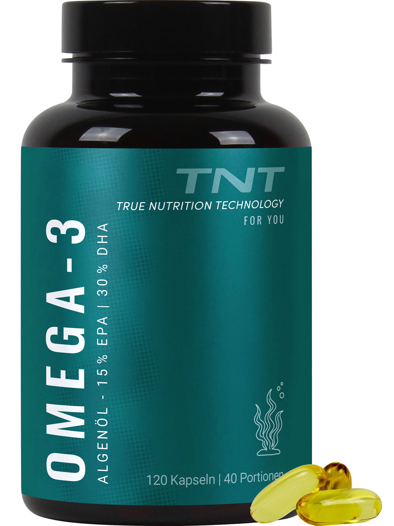 TNT (True Nutrition Technology) Omega-3 Kapseln aus Algenöl mit 300mg DHA + 150mg EPA Kapseln, 120 St., 164 g