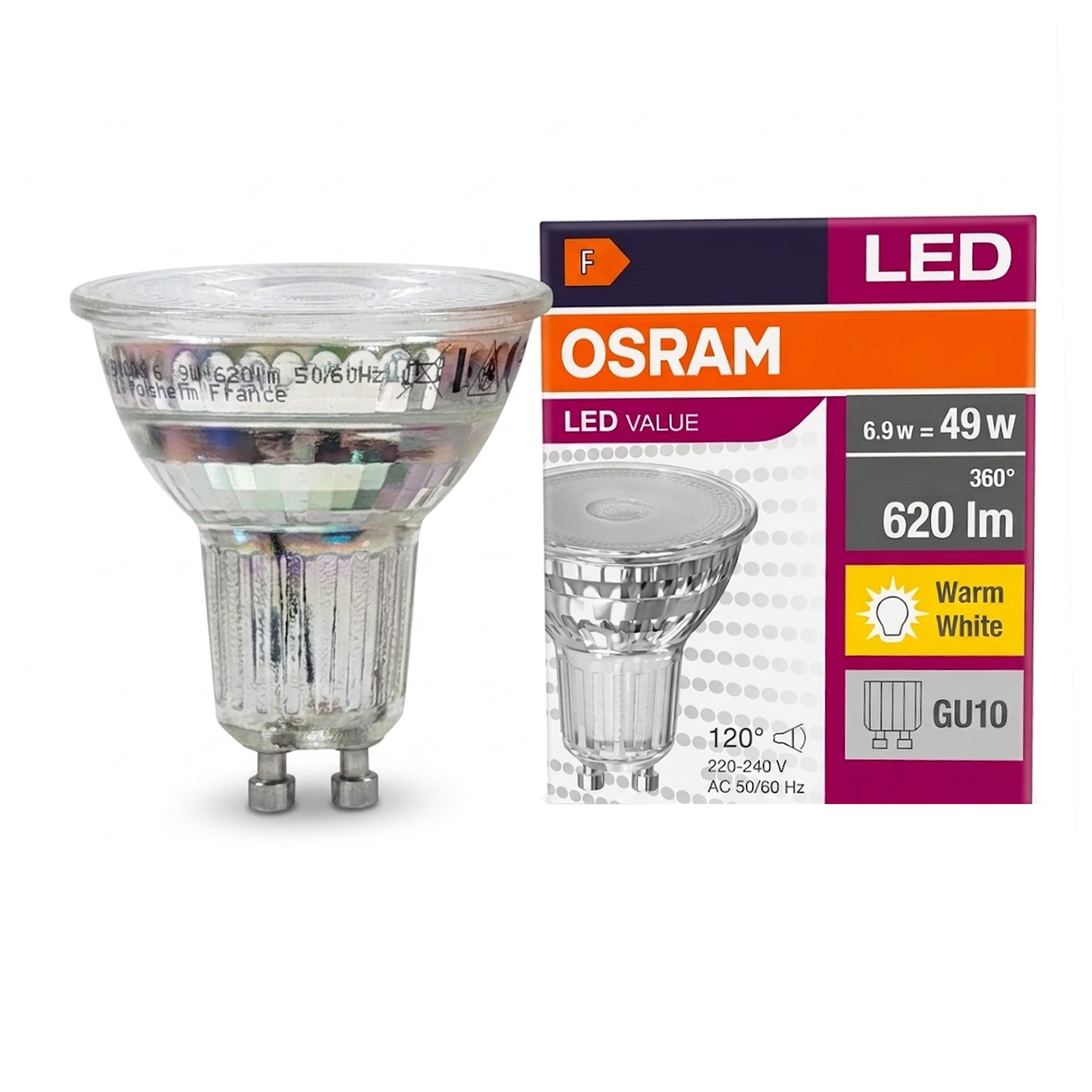 Osram LED-Leuchtmittel OSRAM LED Spot PARATHOM GU10 6,9W 3000K 120° – 10er-Pack, 10 St.