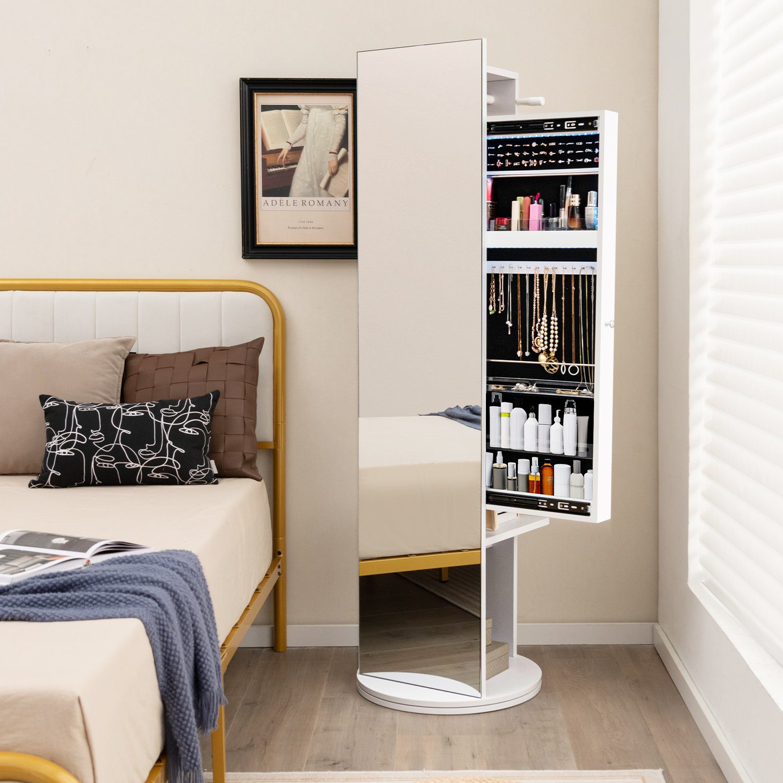 COSTWAY Schmuckschrank mit Ganzkörperspiegel stehehd, LED, günstig online kaufen