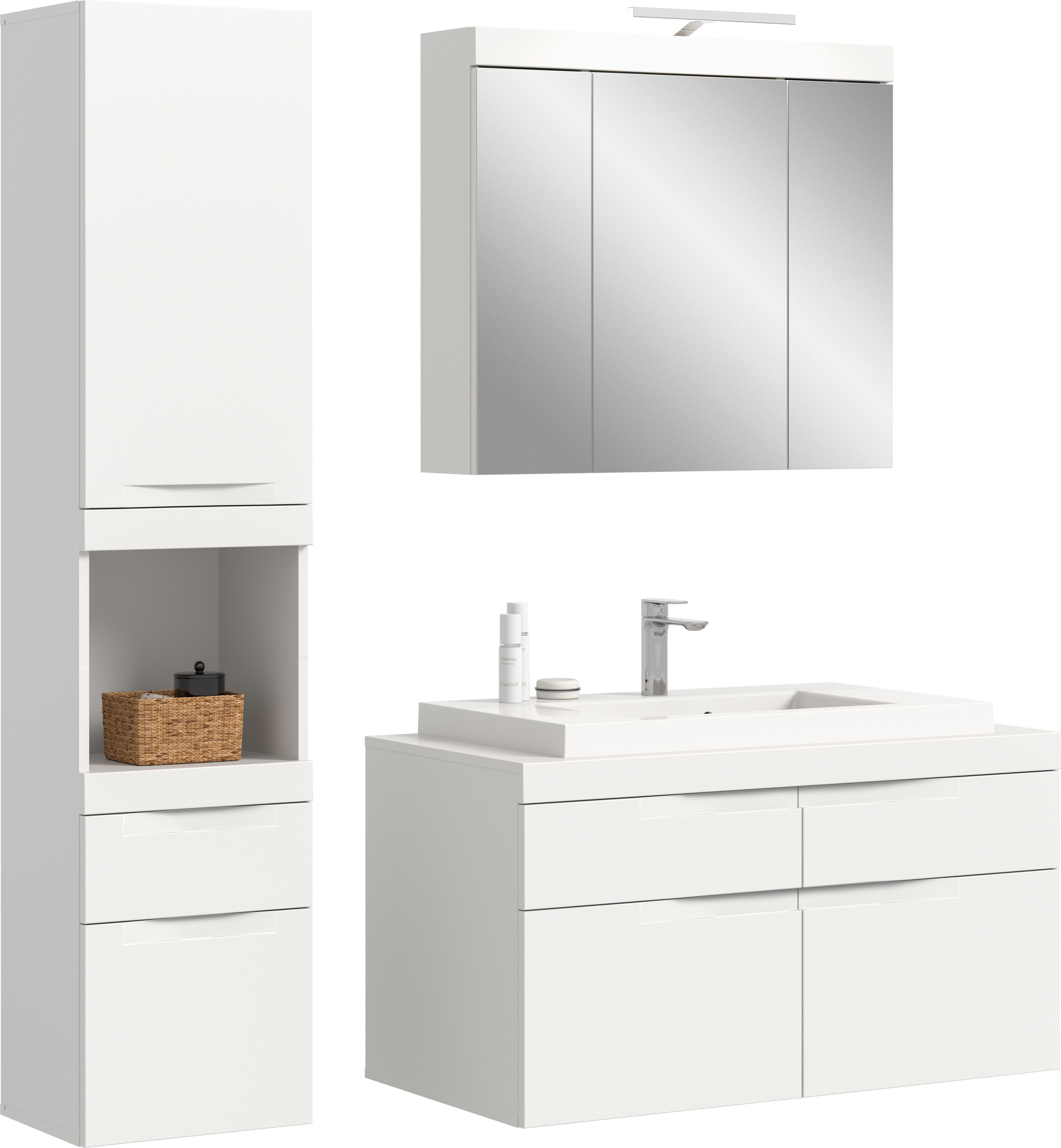 OTTO home Badmöbel-Set MAOI, 3-tlg. Badkombi, hochwertige MDF Front, optional mit Beleuchtung, (Hängeschrank, Spiegelschrank (Bel. opt)& …