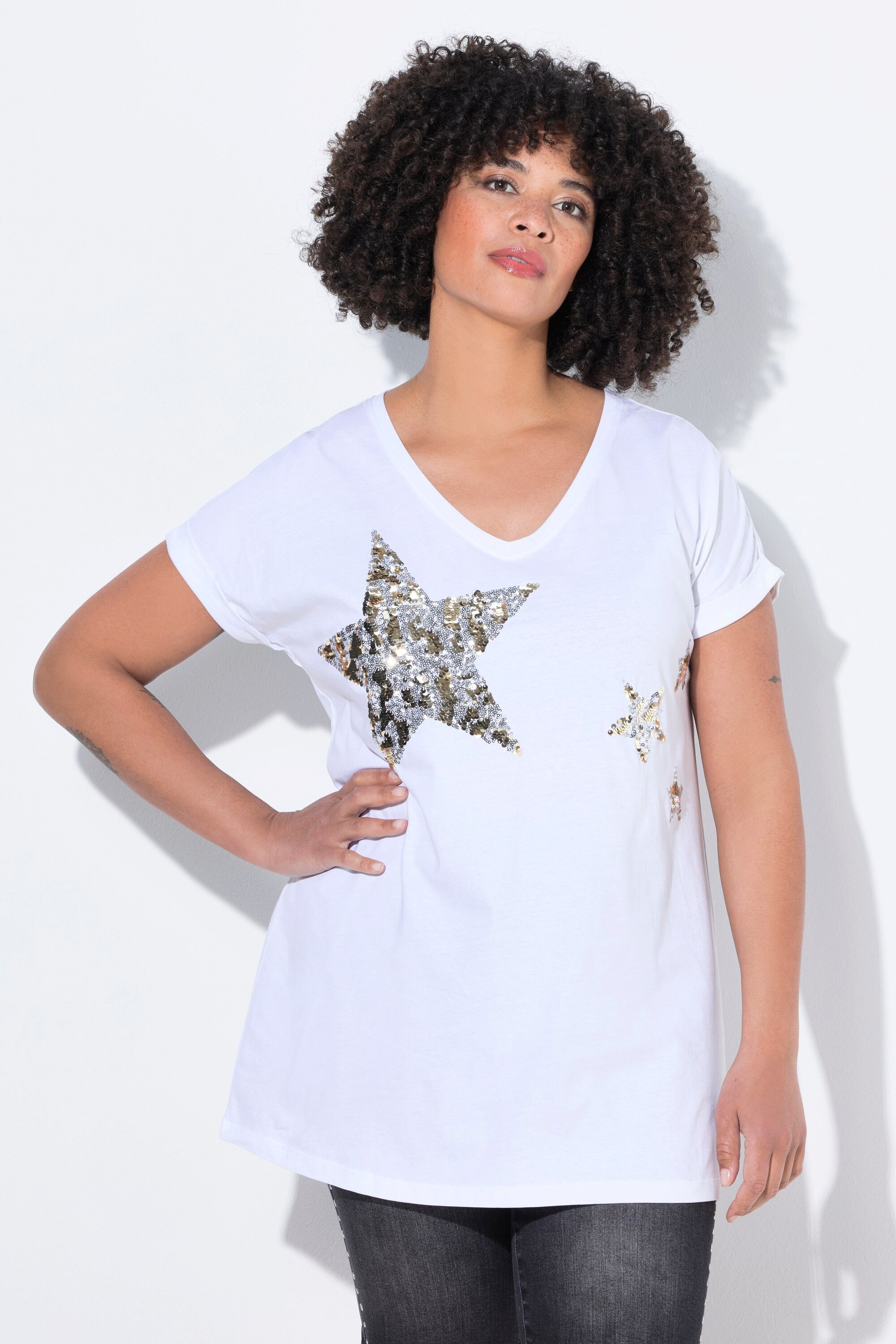 Angel of Style T-Shirt T-Shirt Komfort Fit Pailletten-Sternen günstig online kaufen