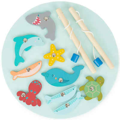 BIECO Lernspielzeug Bieco Magnet Spiel Fische Angeln 13 tlg. Angelspiel Holz ab 3 Jahre Holzspielzeug Ø 24 cm Magnet Angel Kinderspielzeug ab 3 Jahre Spielzeug für Draußen Fische Angeln Spiel 3 Jahre