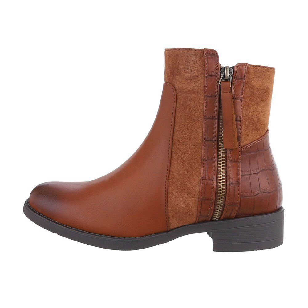 Camel Ital-Design Elegant Flache Damen Blockabsatz in Stiefeletten Stiefelette