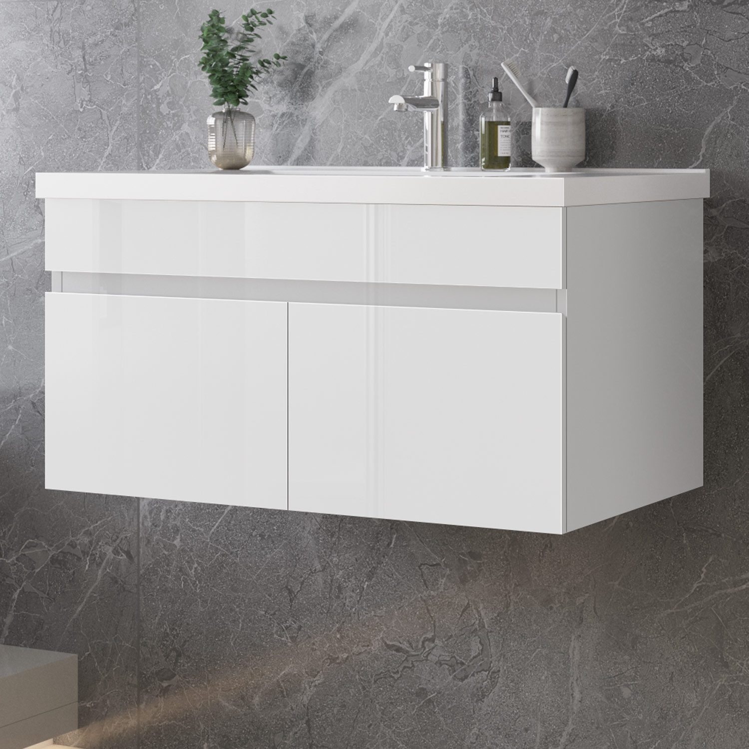 duschspa Waschtisch Unterschrank mit Waschbecken Badmöbel Set, Hochglanz, S günstig online kaufen