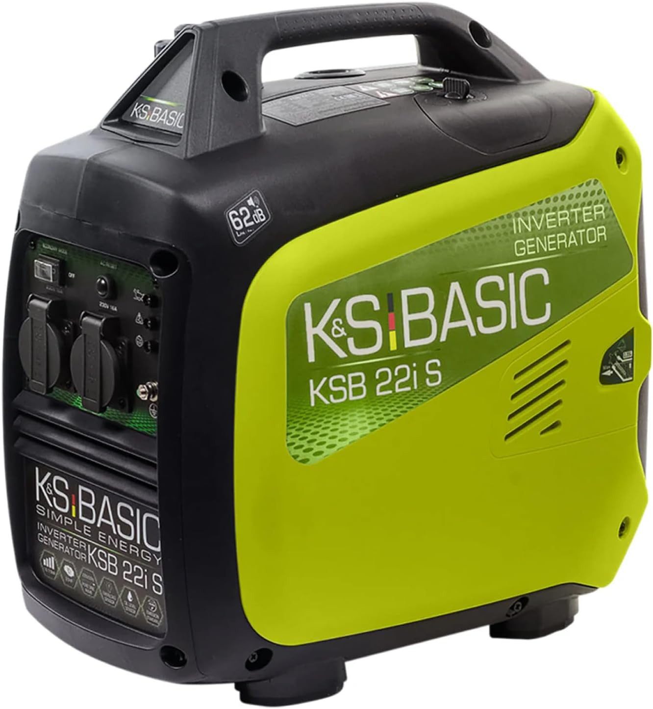 Könner & Söhnen Stromerzeuger KSB 22i S, 2,00 in kW, (Superleiser Inverter-Generator für empfindliche Geräte, 1-tlg., 2.0 kW, 62 dB(A), mit Sparmodus (ECON-MODUS) und Griff), Schalldämmgehäuse, Reine Sinuswelle, Mikroprozessor, EURO V