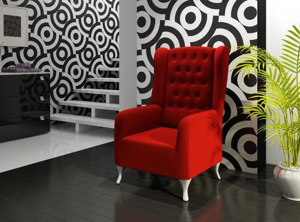 JVmoebel Ohrensessel Ohrensessel Chesterfield in Samt mit Kristallen, Made in Europa