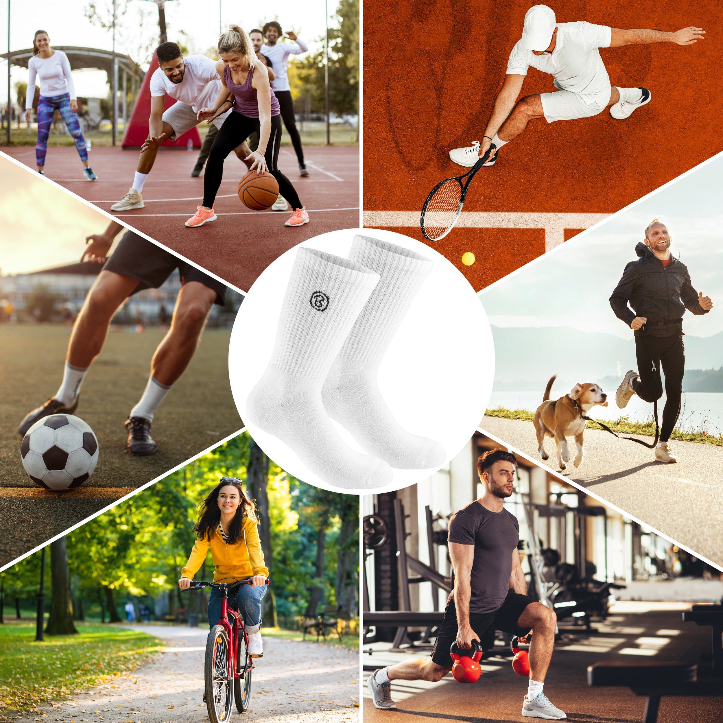 BRUBAKER Tennissocken Lange Sportsocken für Herren und Damen (Set, 6 Paar) Unisex Fitness Socken aus Baumwolle und Polyester - Crew Socks