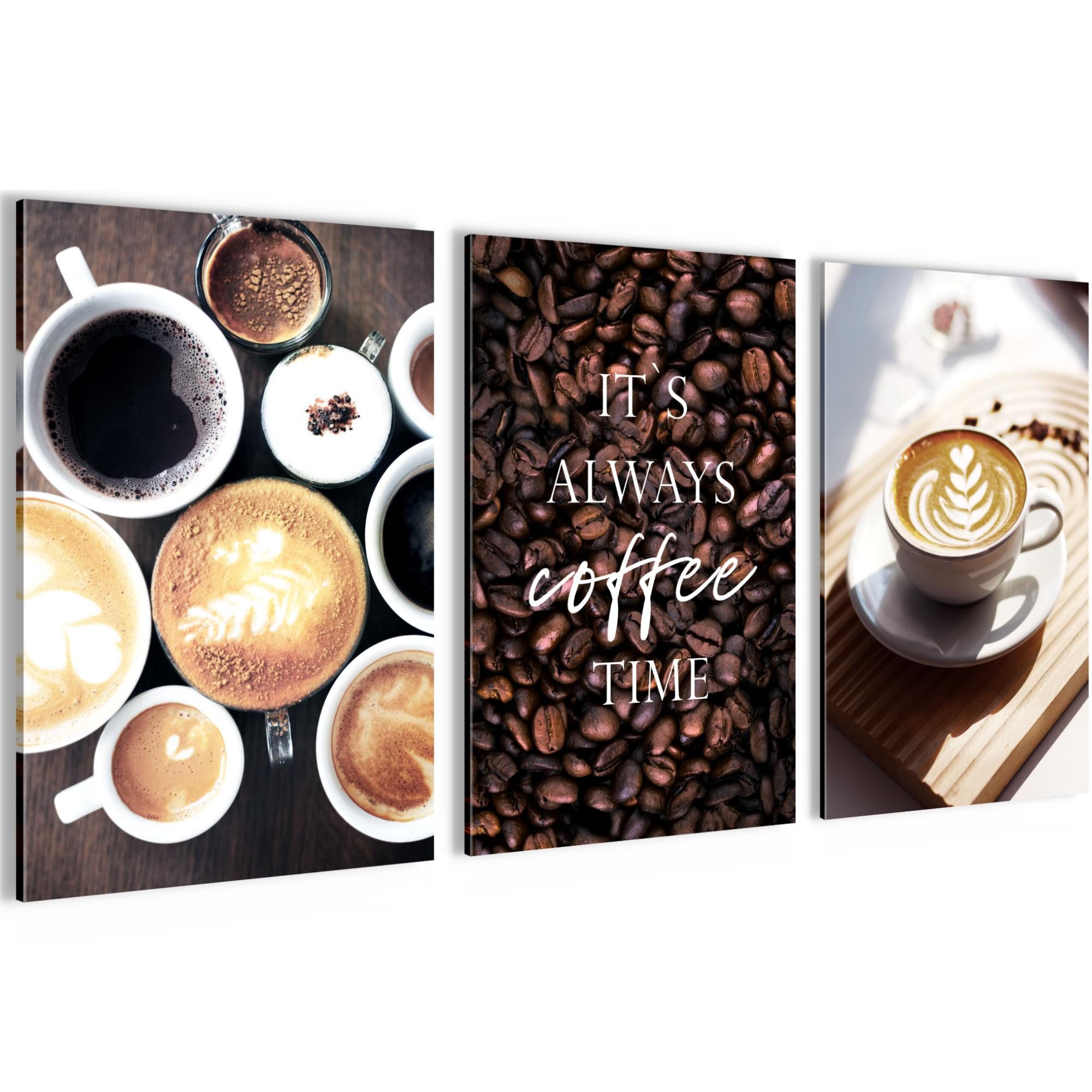 Novart Wandbild Bilder Küche AUFHÄNGFERTIG für Küche 3 Teilig Deko Kaffee N037836a, 40 x 60 cm - 3 Bilder