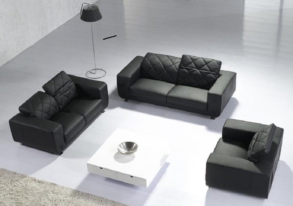 Ledersofa Europe Polstersofa Made Sofa 3+2+1 Sofagarnitur in Set Schwarzes Designersofa, JVmoebel