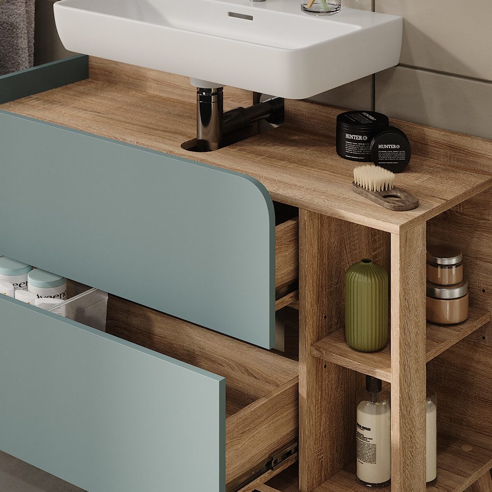 Vicco Waschbeckenunterschrank Karen, Sonoma/Blau, 100 x 65 cm mit 2 Schubladen (1-St) – Bild 4 von 5